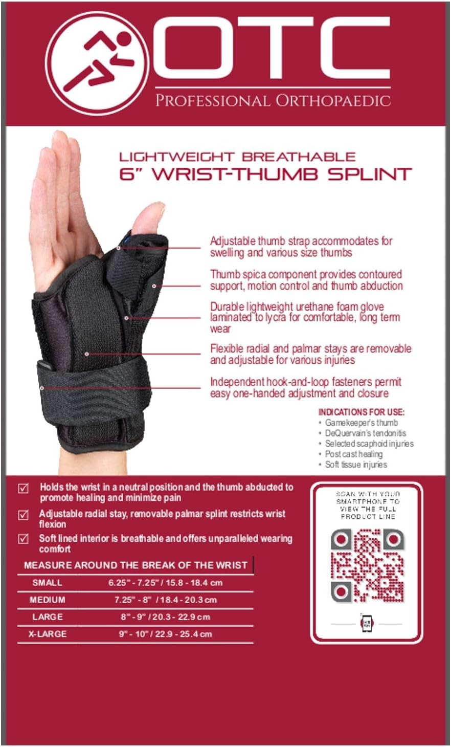 OTC Lightweight Breathable Wrist/Thumb Splint, Left, X-large