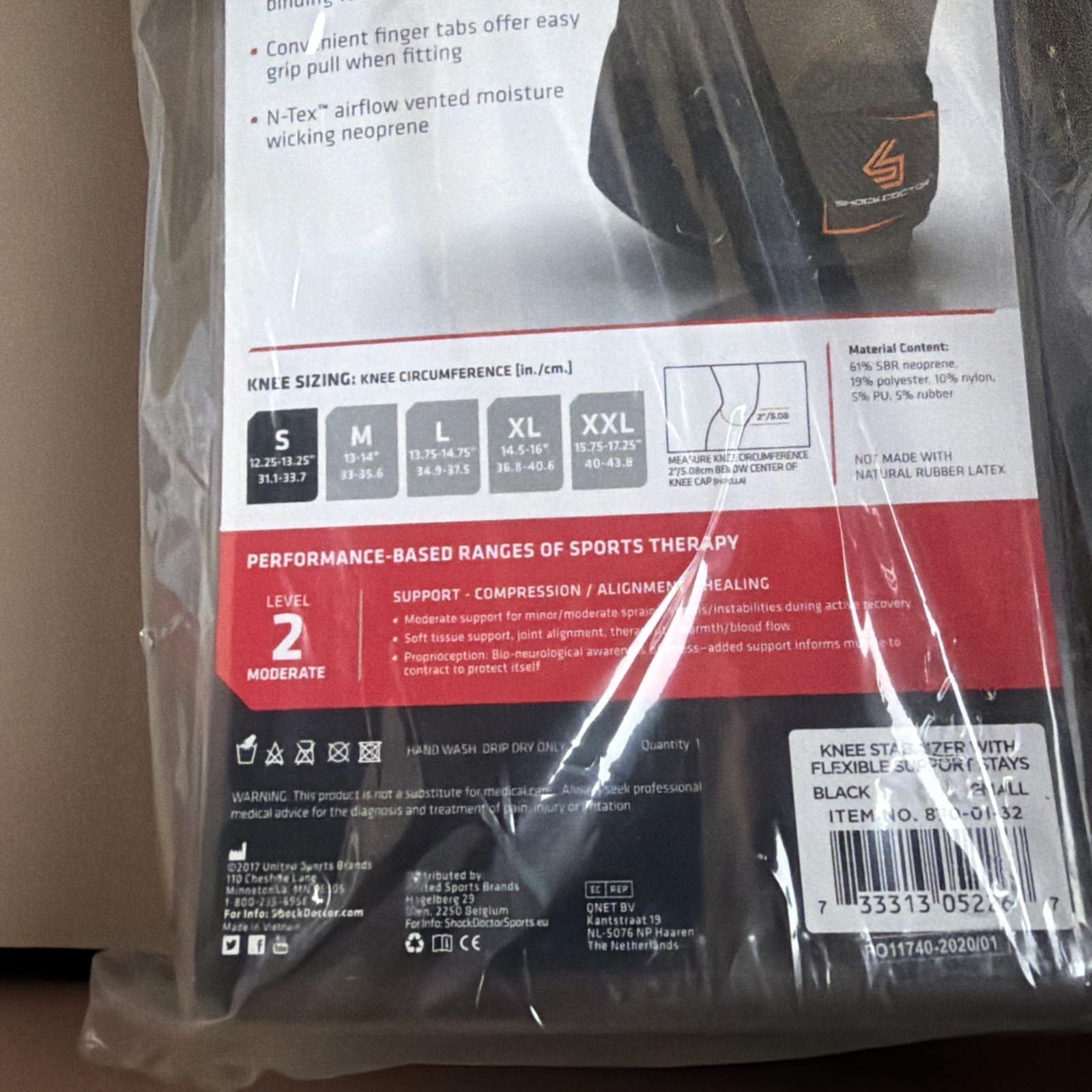 Shock Doctor Level 2 Knee stabilizer with flexible stays size small 12.25-13.25”