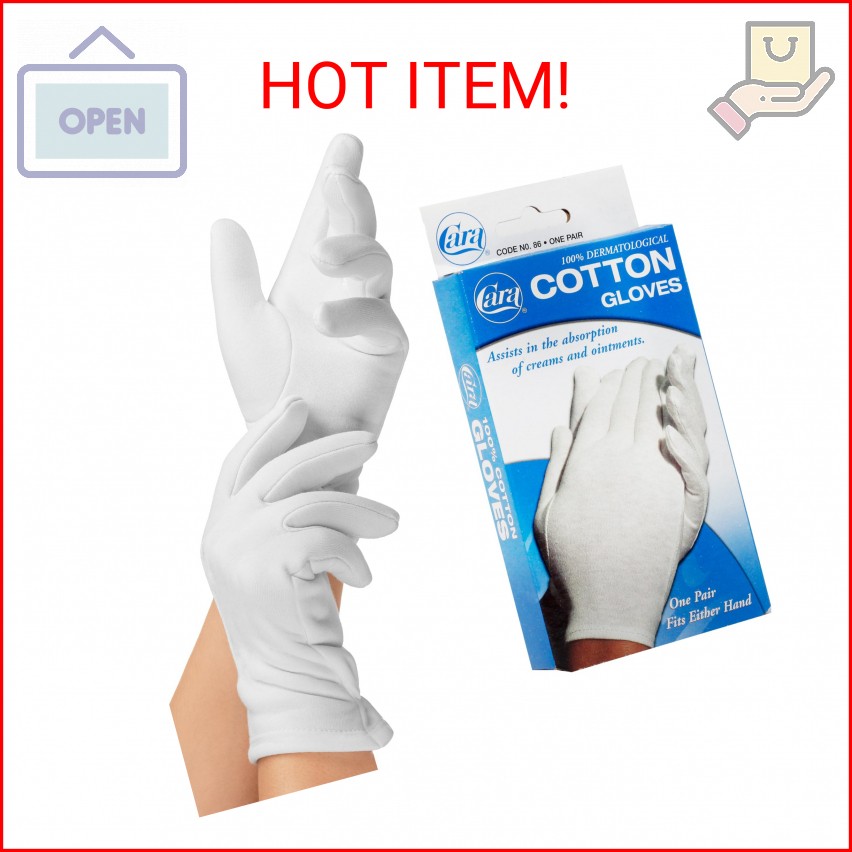 Cara Moisturizing Eczema Cotton Gloves, Large, White, 1 Pair – 100% Cotton – Gen