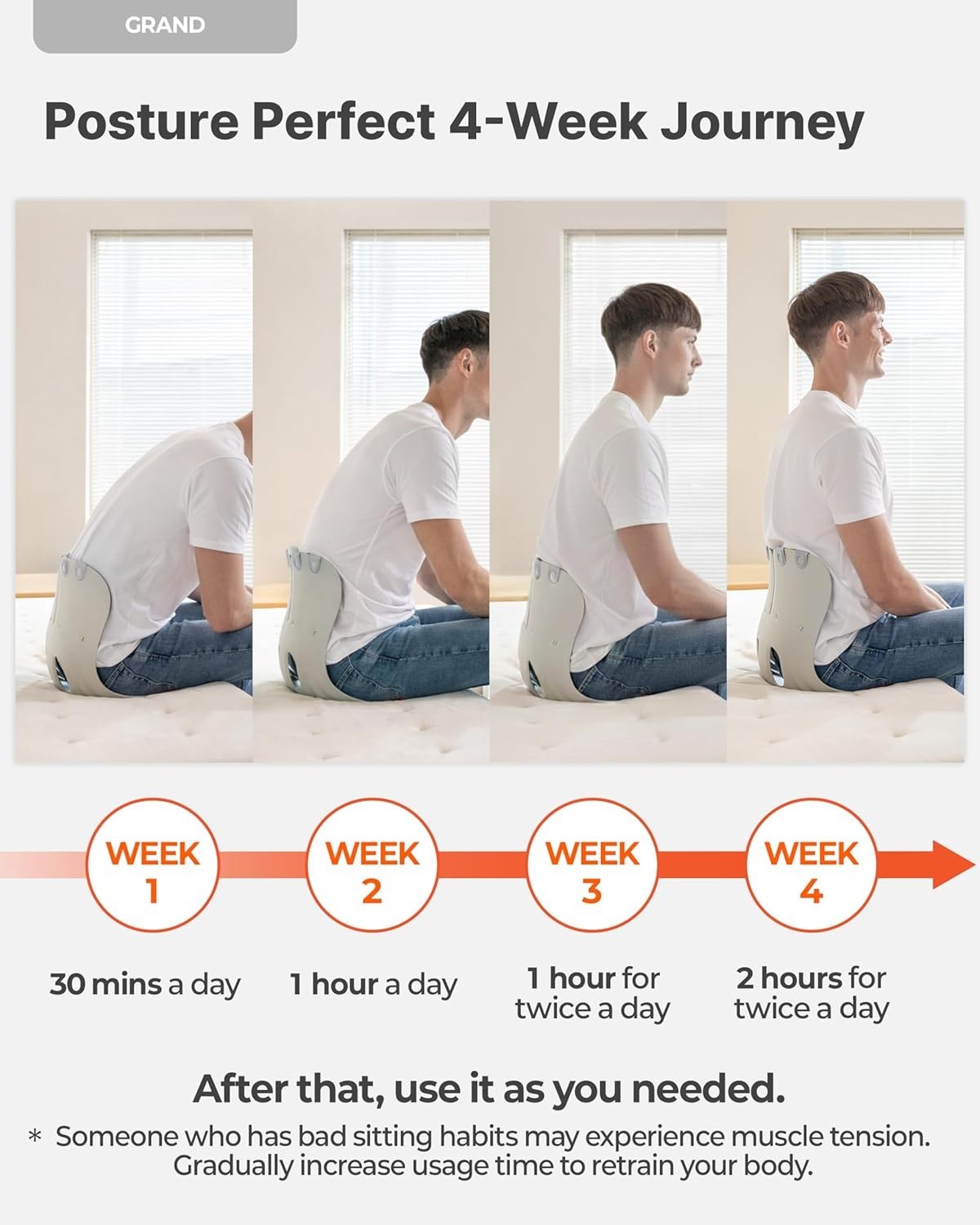 Ergonomic Back Support Cushion for Posture Correction & Back Pain Relief – Grey