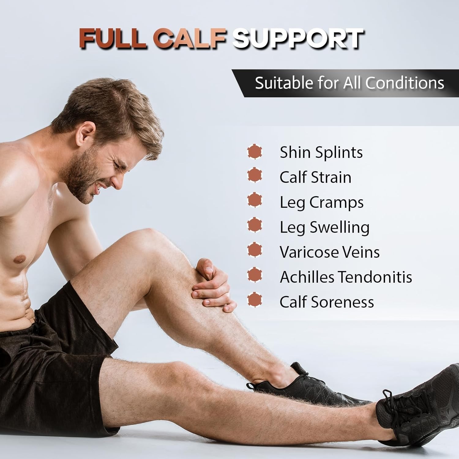 Copper Calf Compression Sleeves for Men & Women – High Stretch Graduated Comp…