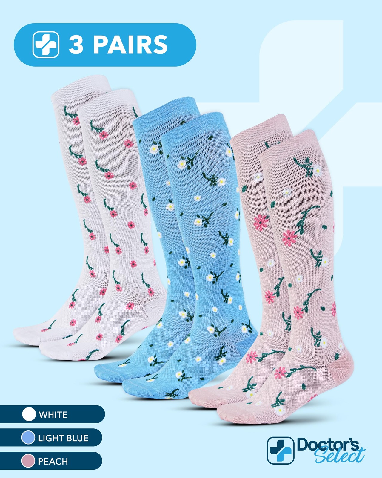 Compression Socks Bamboo Viscose Light Knee High 3 Pairs for Men & Women