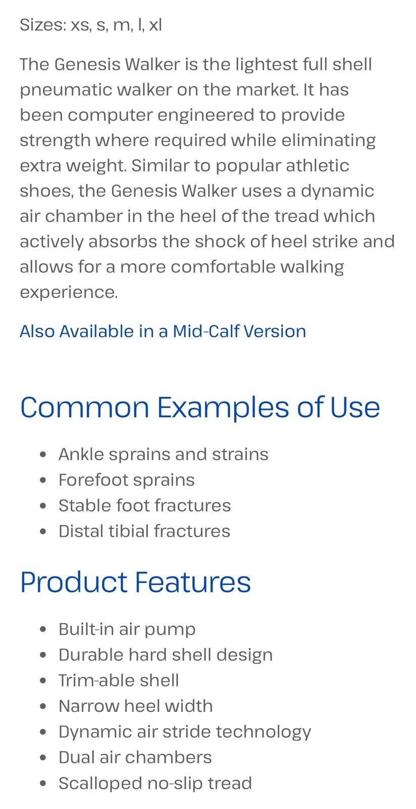 Breg Genesis Full Shell Walker Extra Small XS Ankle Foot Boot Pump Brace