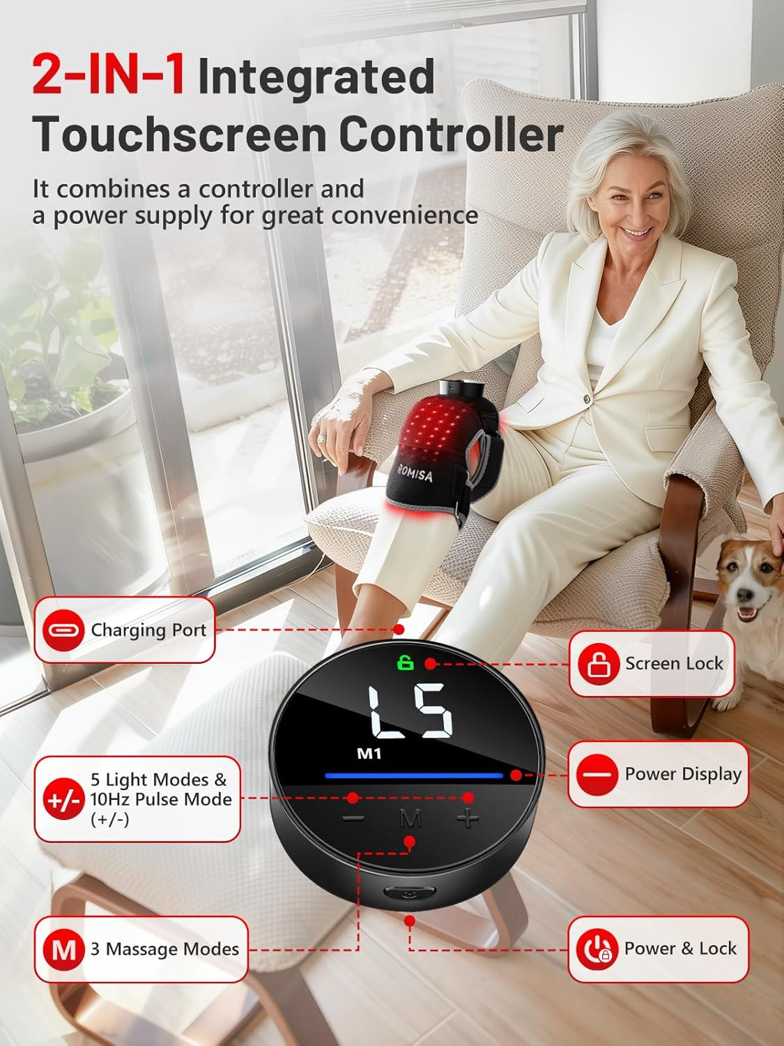 Red Light Therapy Knee Brace Vibration Knee Massage for Pain Relief, 660Nm&850Nm