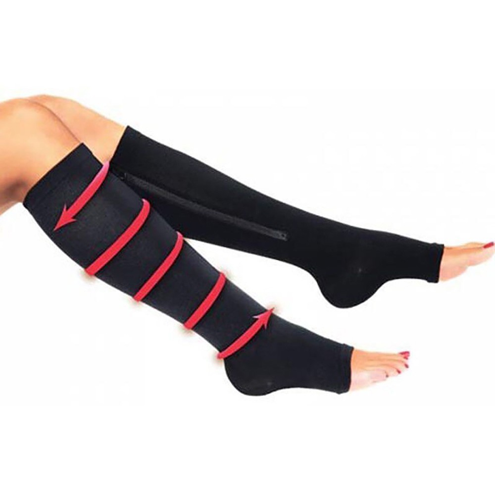 Open Toe Zipper Compression Socks Support Graduated Stockings Unisex 20-30mmHg