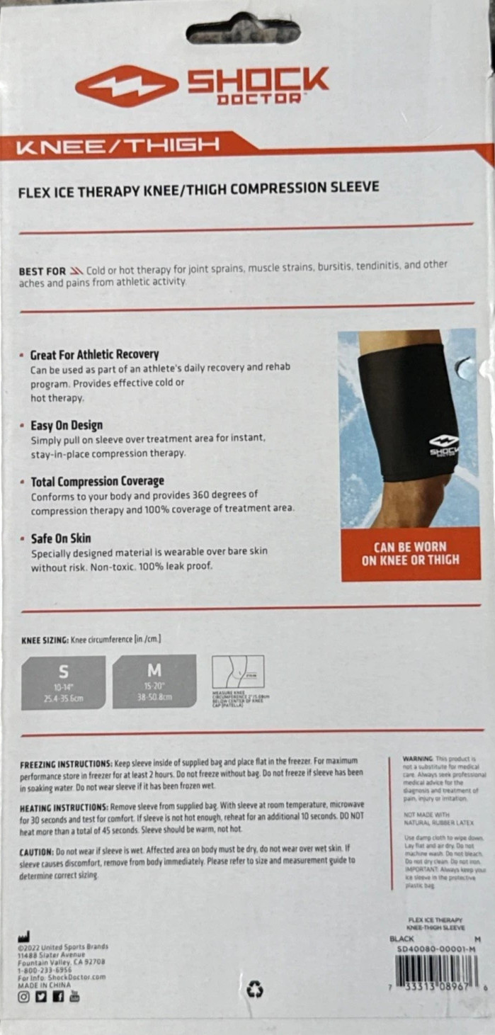 Shock Doctor Recovery Flex Ice Therapy Knee Thigh Compression Sleeve, Size M
