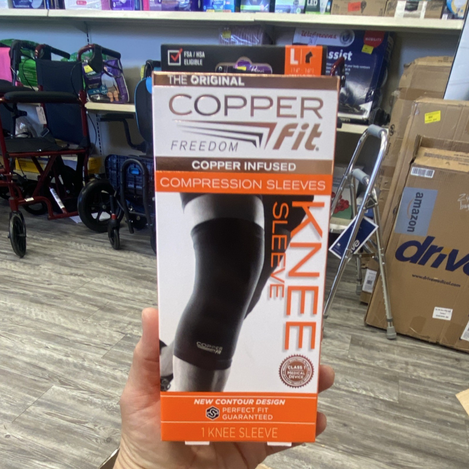 Copper Fit Freedom Knee Sleeve Copper Infused Compression Large Black Knee