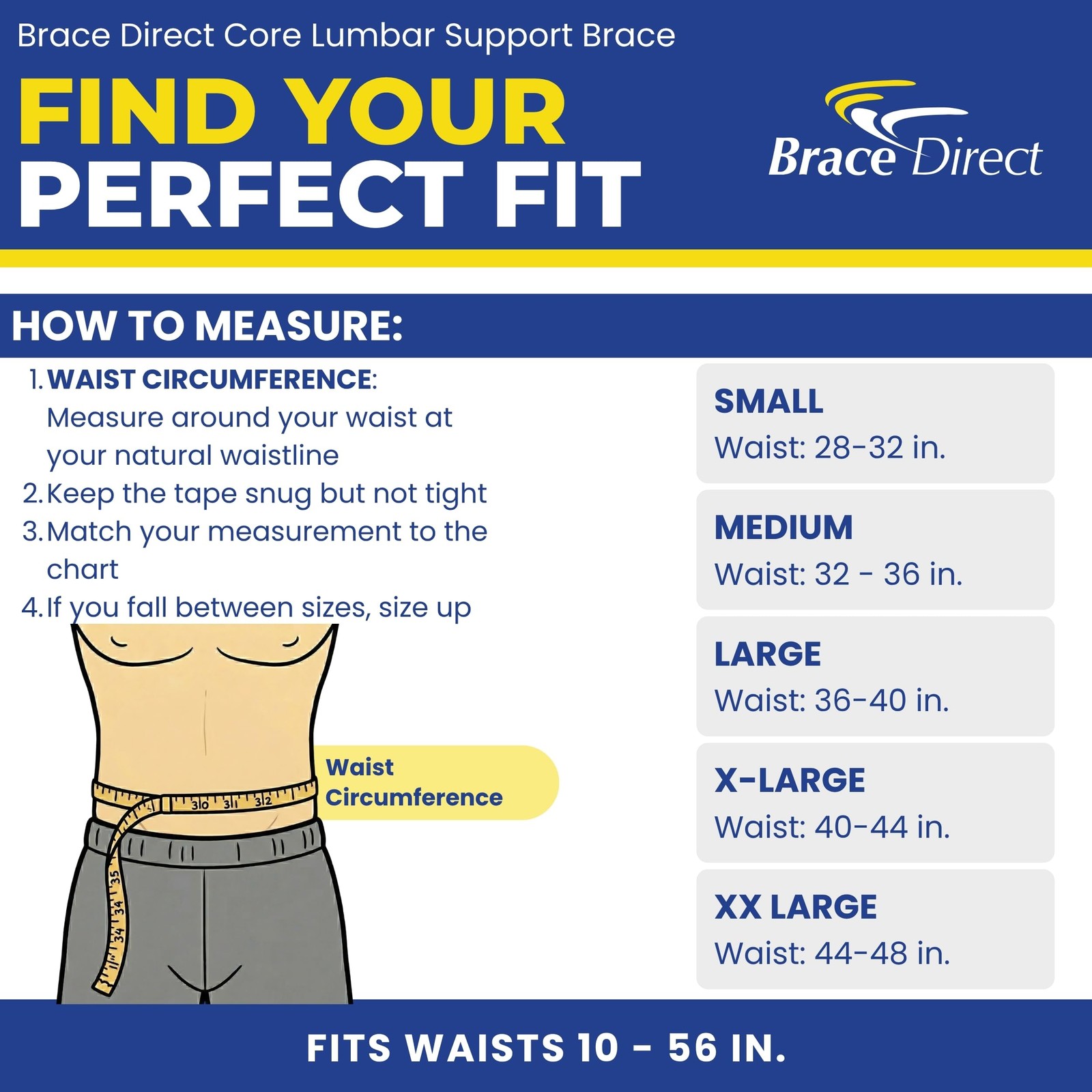 Brace Direct Core Lumbar Support Brace Belt L0628 Large 40-45 Waist