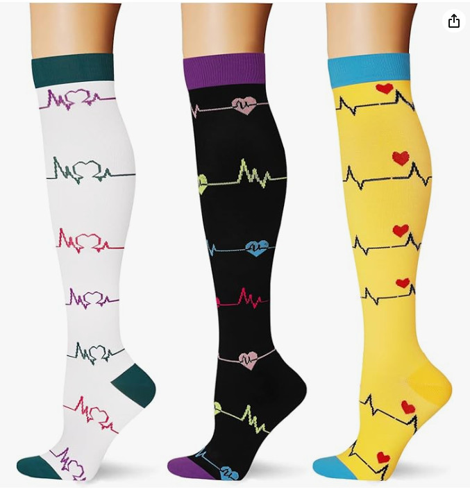 3 Pairs Women Compression Socks Creative Knee High Stockings Running 15-20 mmHg