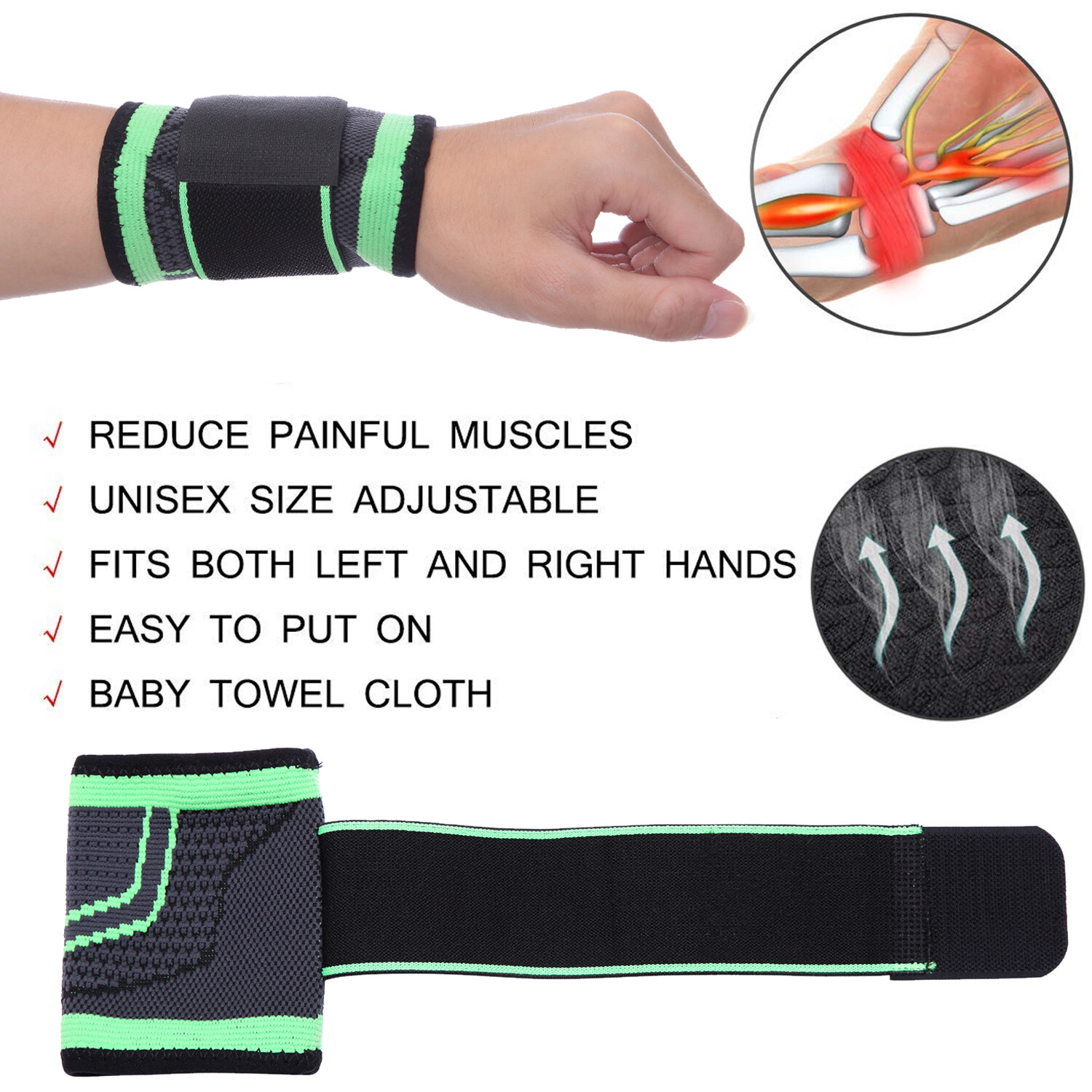Wrist Brace Support Compression Strap Carpal Tunnel Sports Arthritis Pain Relief