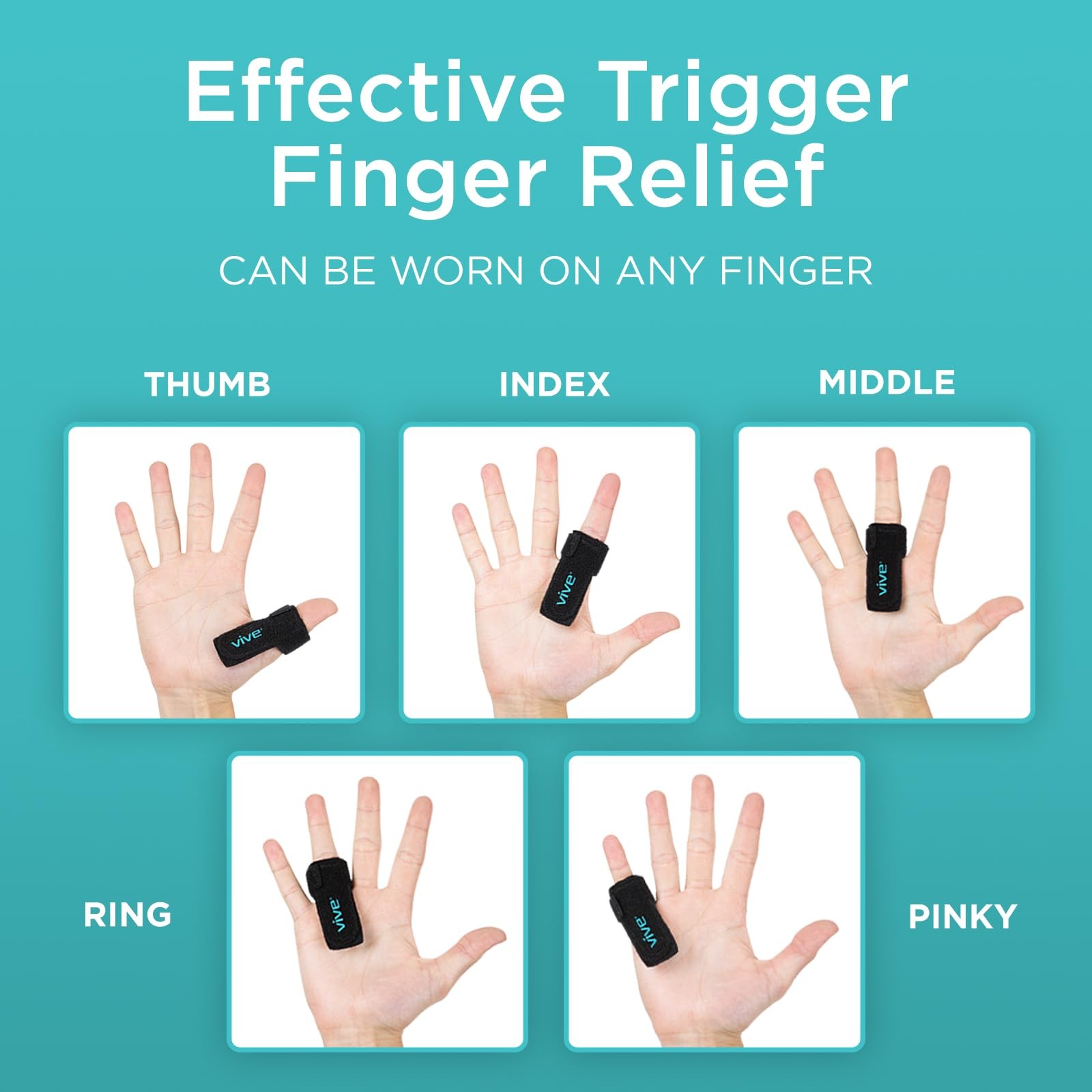 Vive Trigger Finger Splint – Support Brace for Middle, Ring, Index, Thumb,