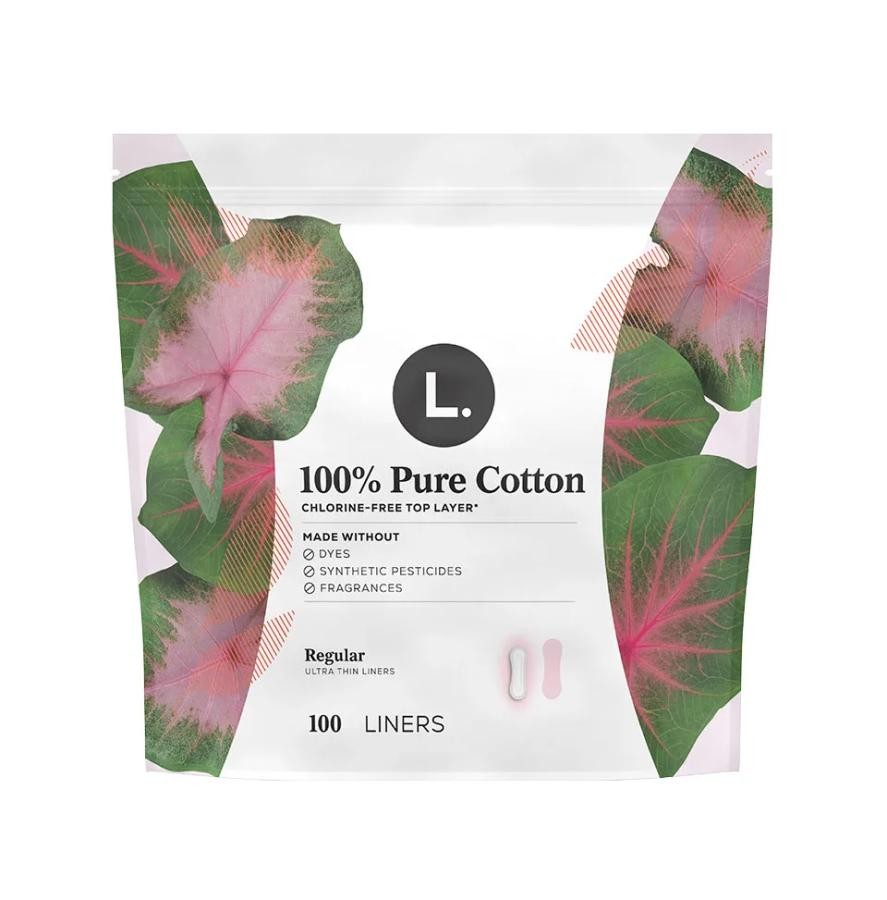 L. Ultra Thin Liners for Women Regular Coverage 100% Pure Cotton Top Layer, 100
