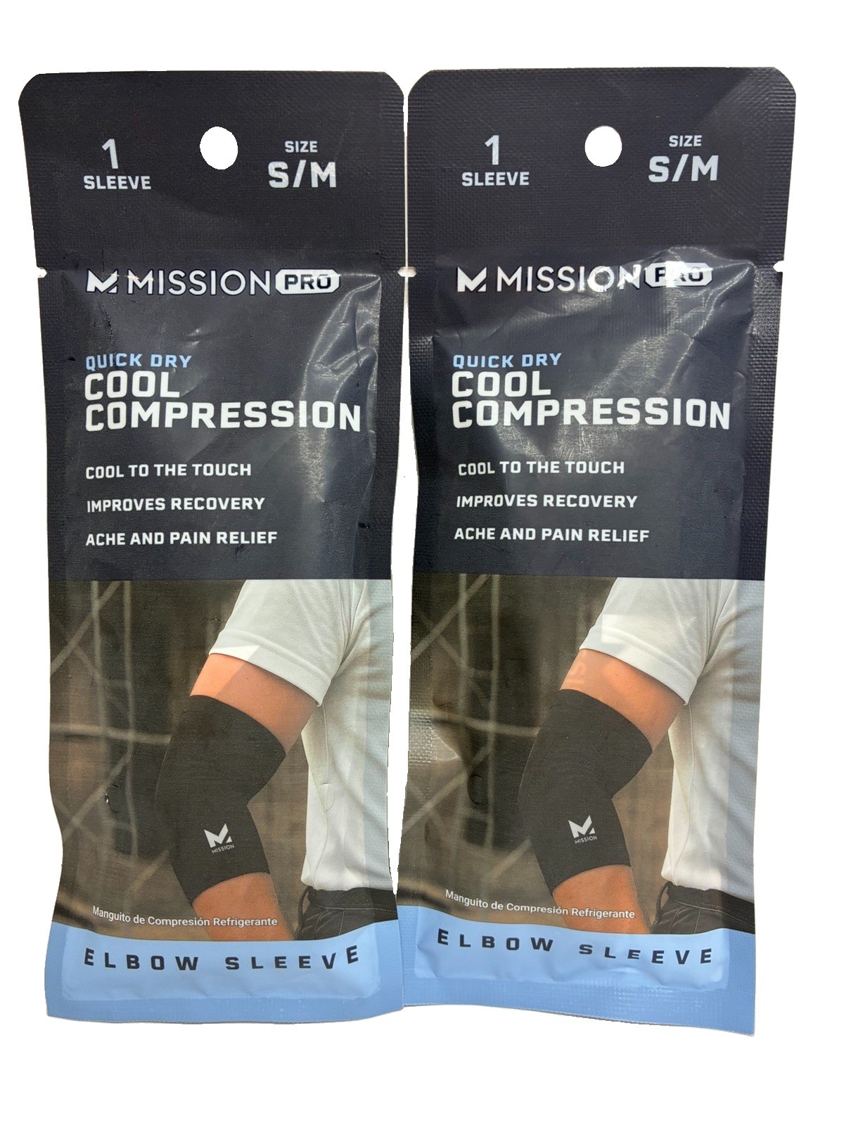 Mission Pro Quick Dry Cooling Compression Elbow Sleeve, Black, Size S/M – 2 Pack