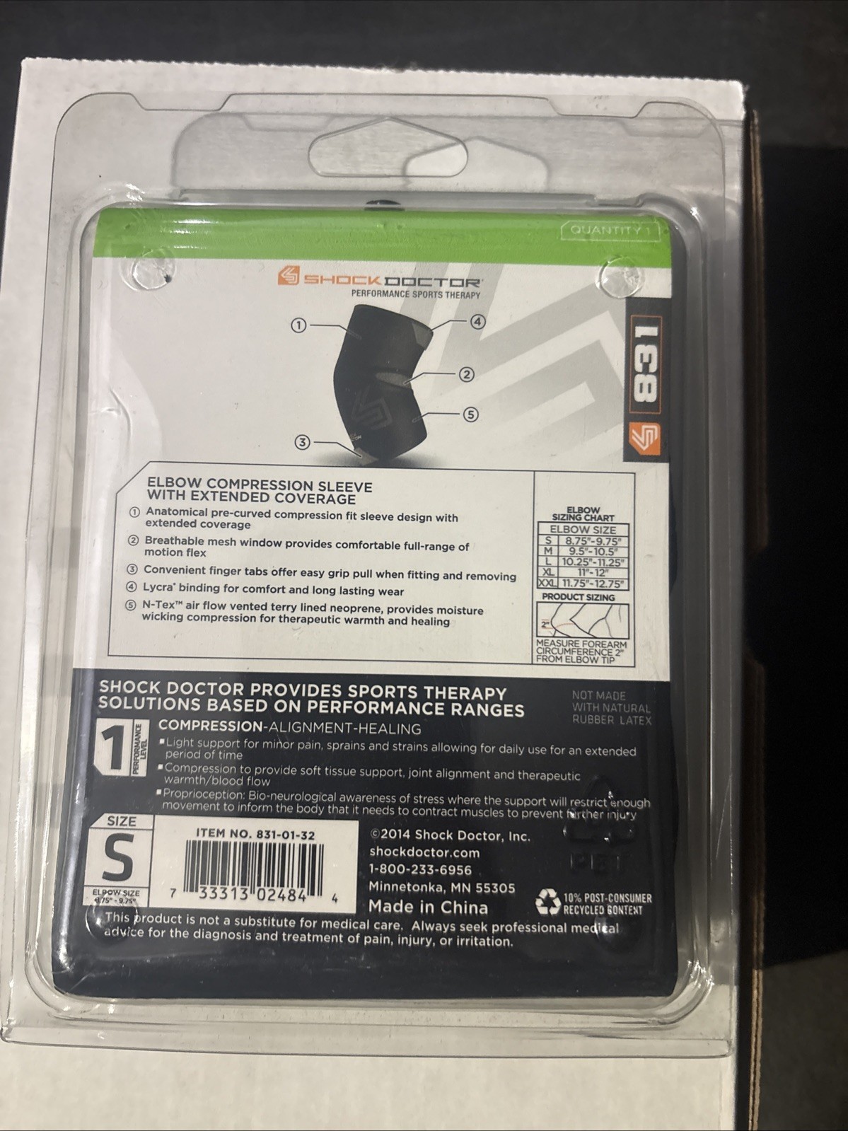 Shock Doctor Elbow Compression Sleeve W/ Compact Coverage (1 Per Package!) #829