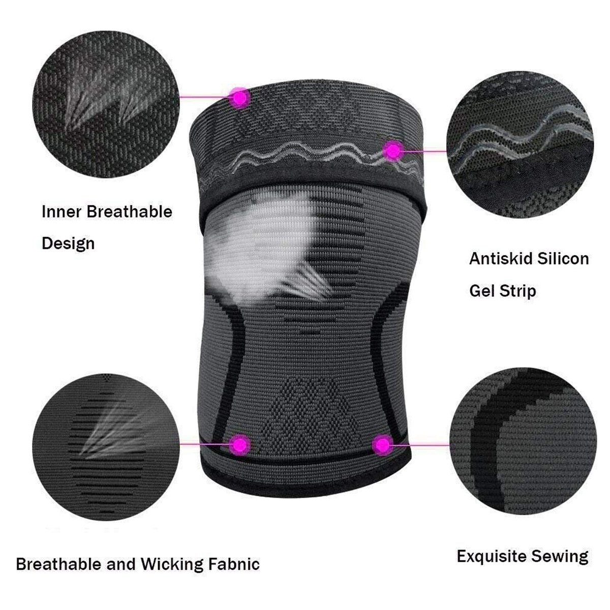 2PK Knee Compression Sleeve Support for Sport Arthritis Joint Pain Relief S-XXXL