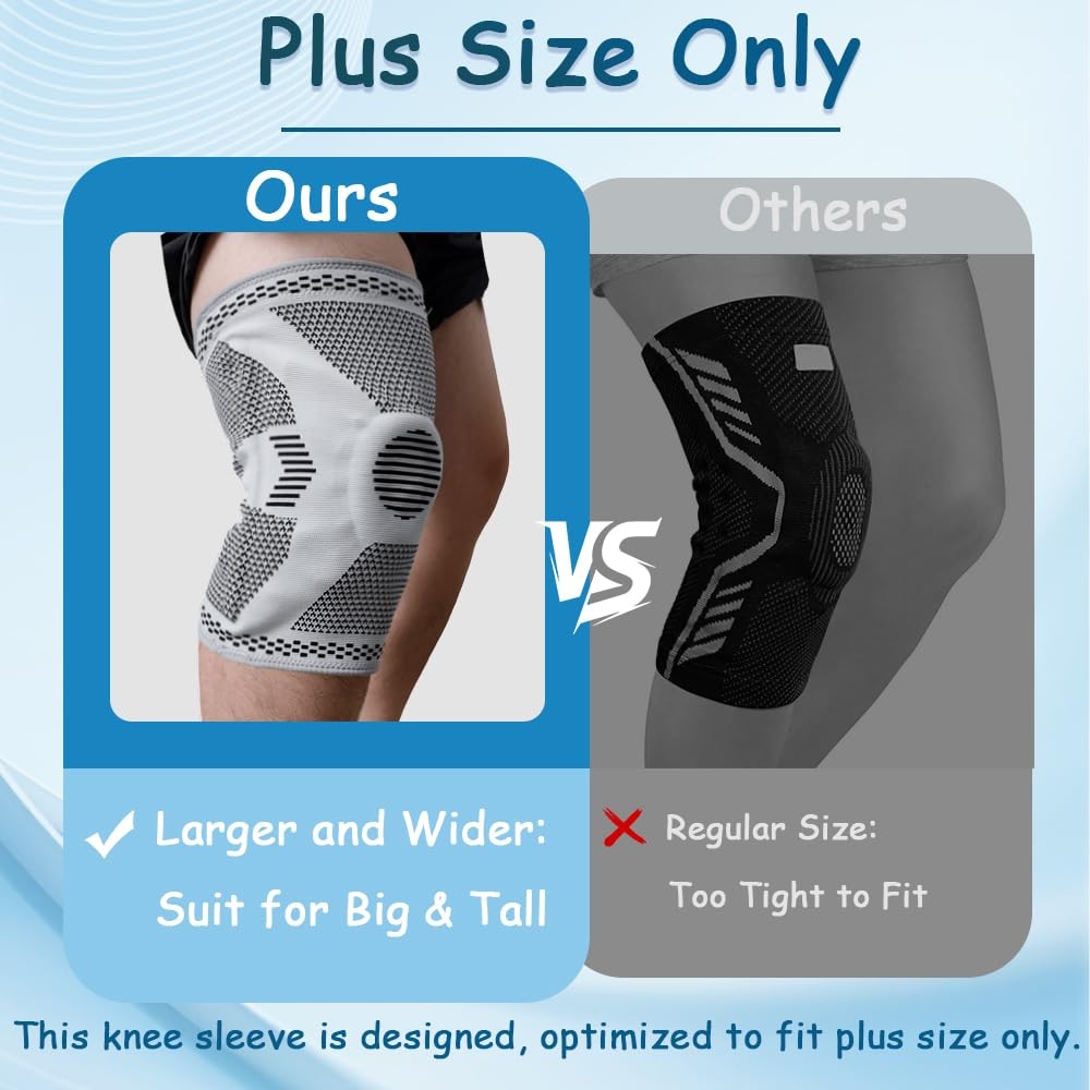 King Mills Extra Large Plus Size Knee Sleeve, Compression XXXX-Large, Gray