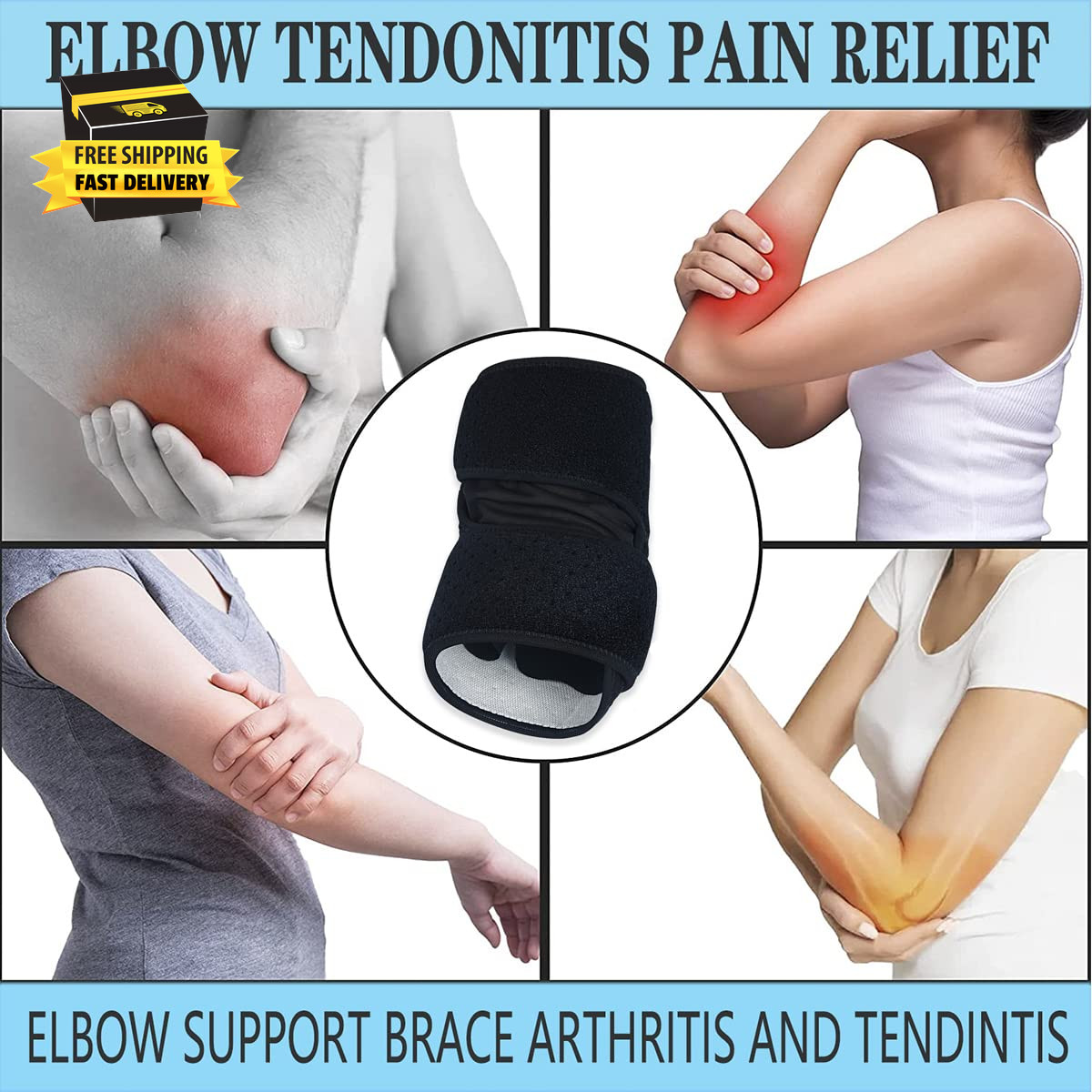 Adjustable Elbow Brace for Men & Women – Instant Pain Relief for Tennis Elbow, G