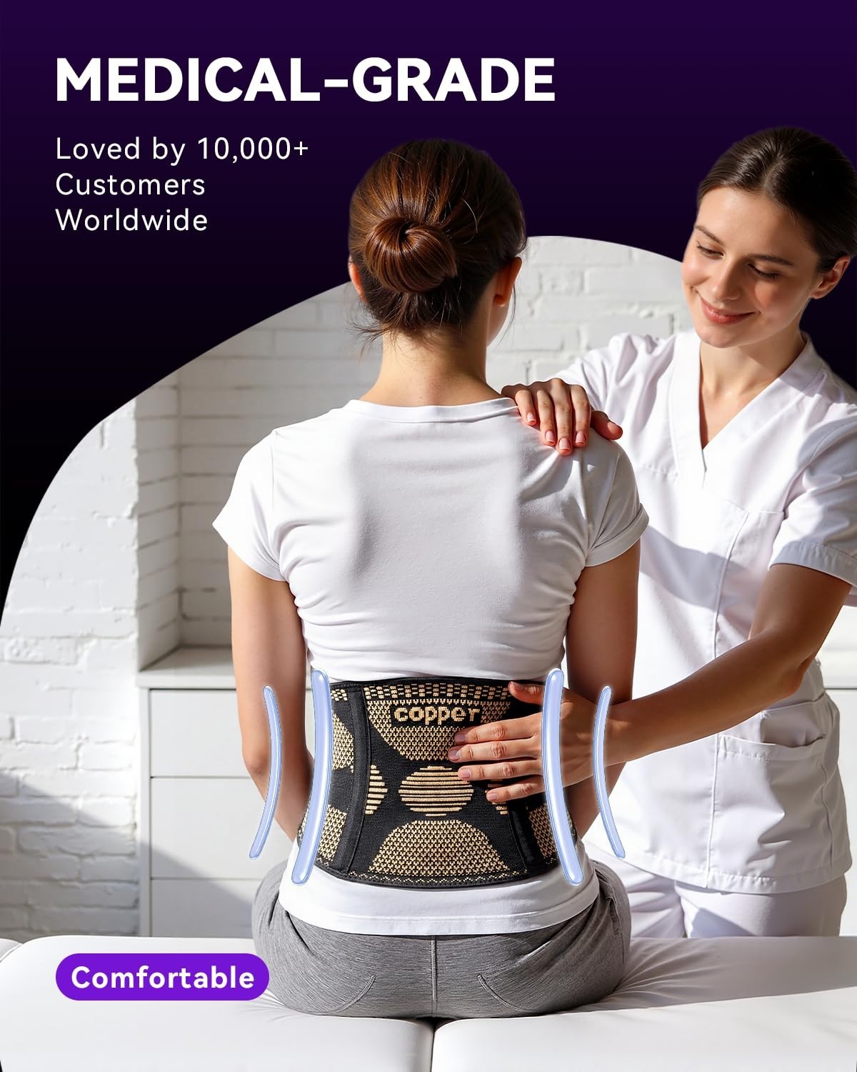 SOLOEVER Copper Back Braces for Lower Back Pain, Breathable Lumbar Support Large