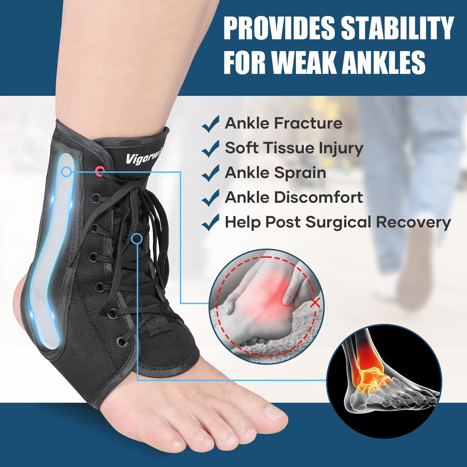Ankle Brace for Sprained Ankle Lace Up Stabilizer Achilles Support Black L