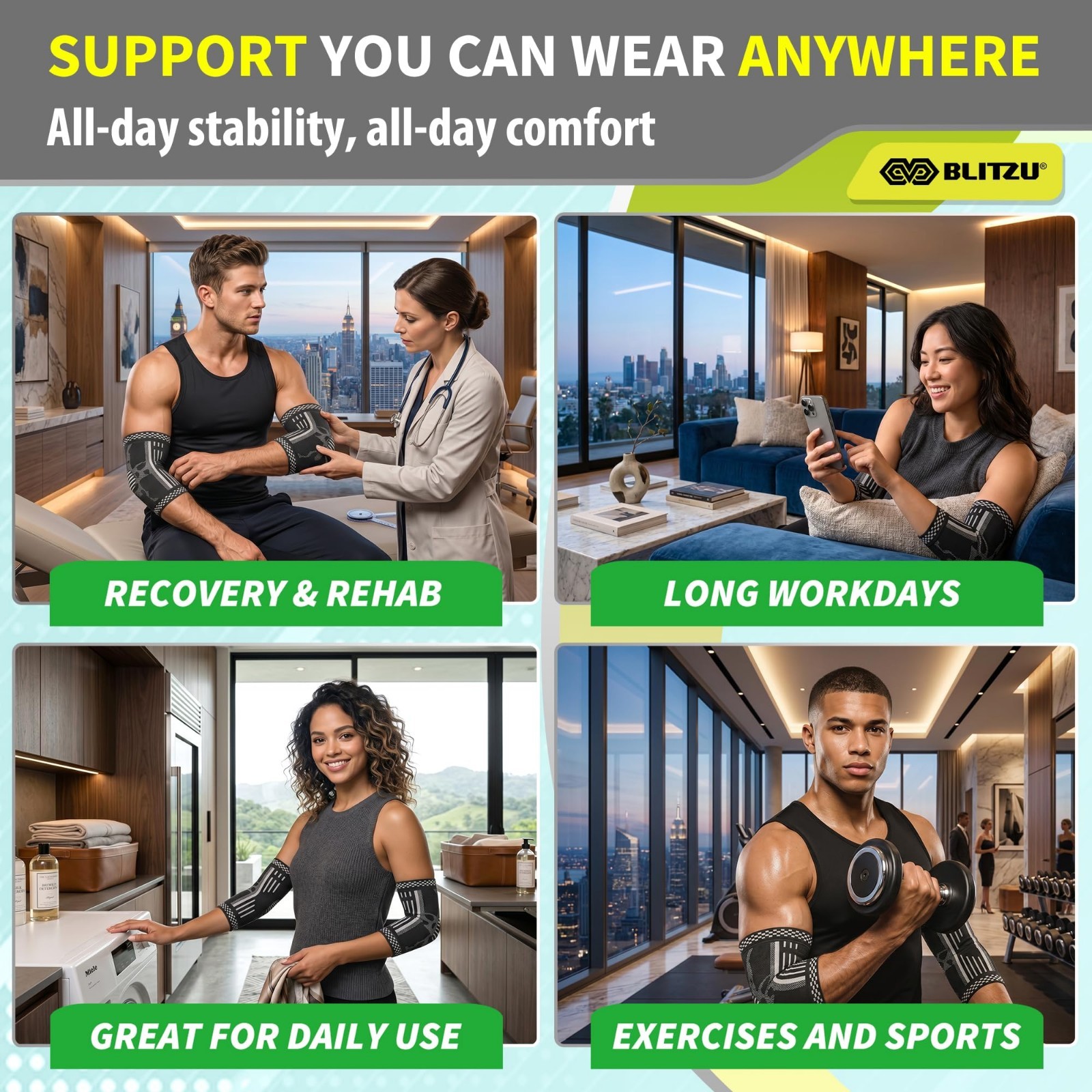 Elbow Compression Sleeve 2 Pack – Tennis & Golf Pain Relief, Support Brace for T