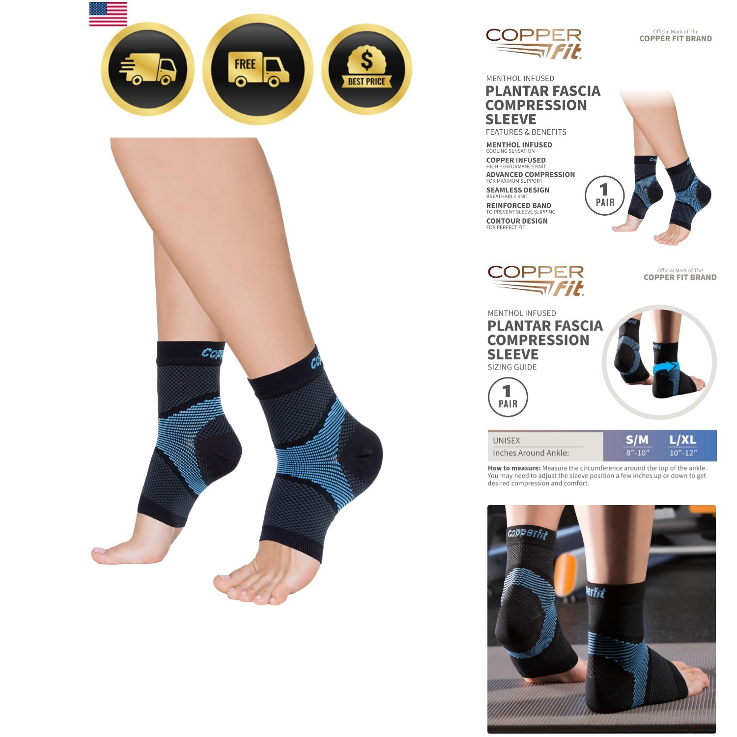 ICE Plantar Fascia Compression Foot and Ankle Sleeve Infused with Menthol, 1 …