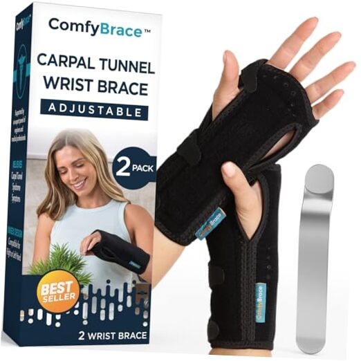 Carpal Tunnel Wrist Brace (Pack of) with Splint and Palm Cushion – 2