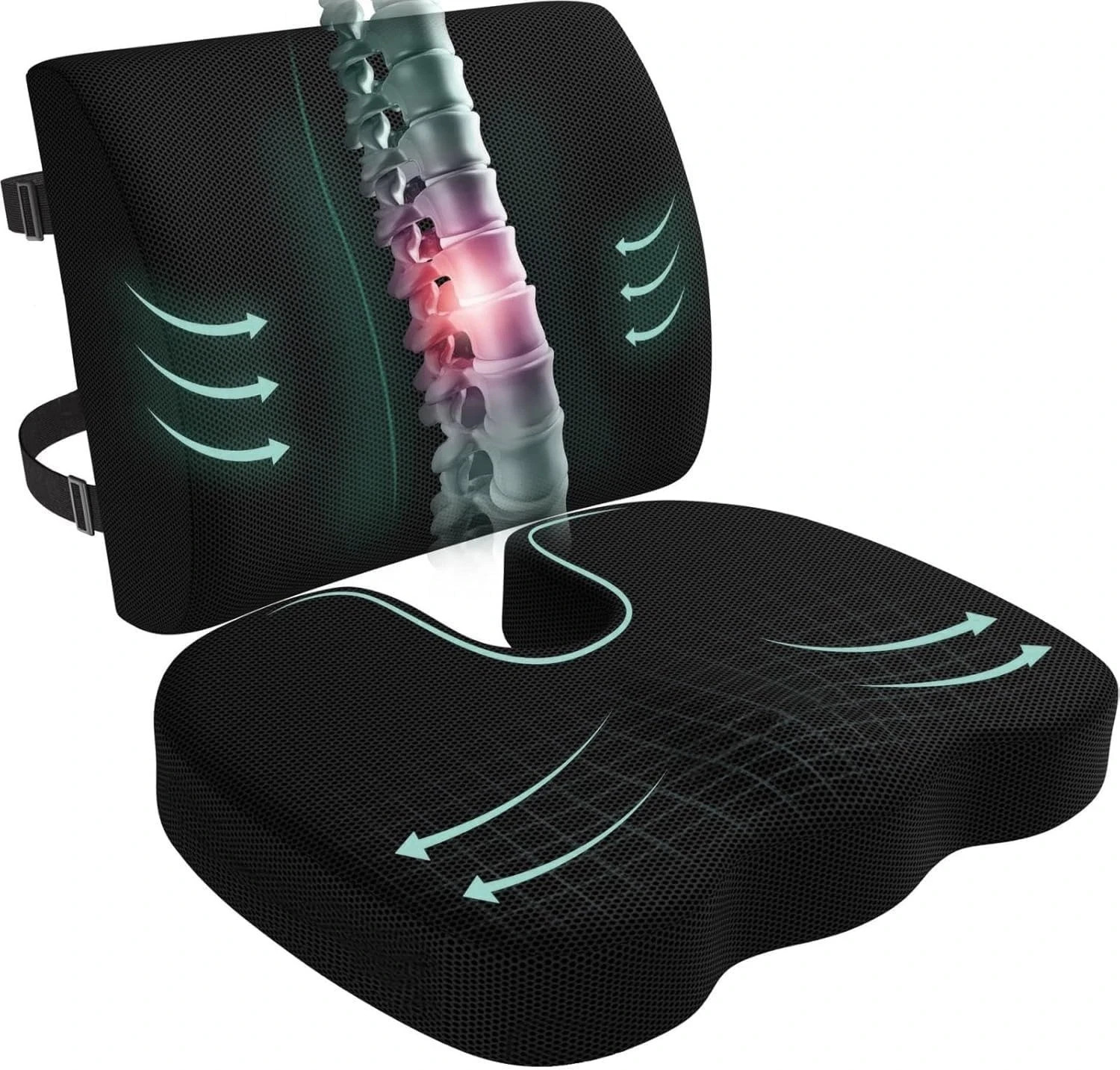 Ergonomic Memory Foam Seat Cushion & Lumbar Support for Sciatica & Back Pain