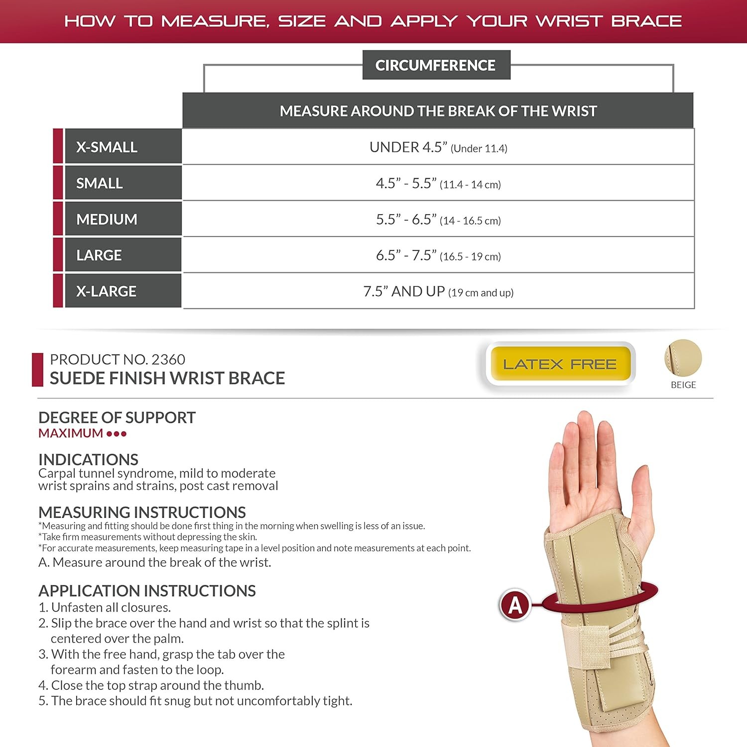 OTC Soft-Fit Suede Finish Wrist Brace, Right, X-Large