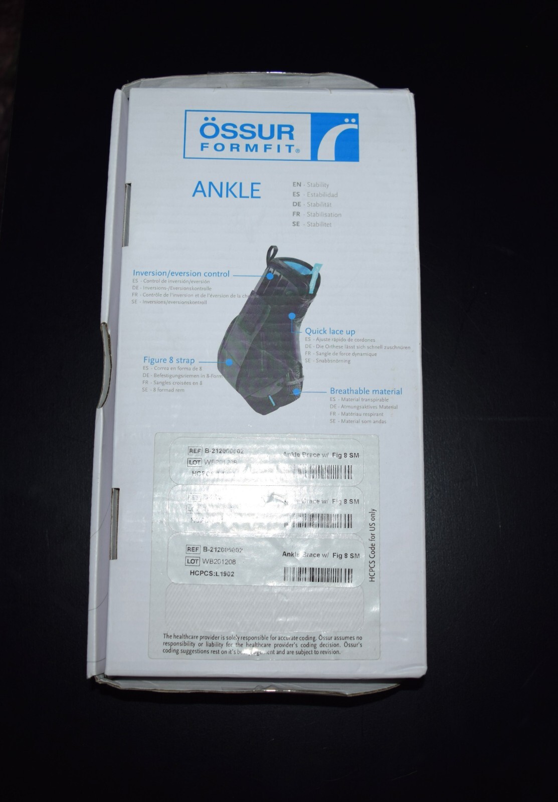 New – Ossur Form Fit Ankle Brace – Size Small with Figure 8 Straps – B-212000002