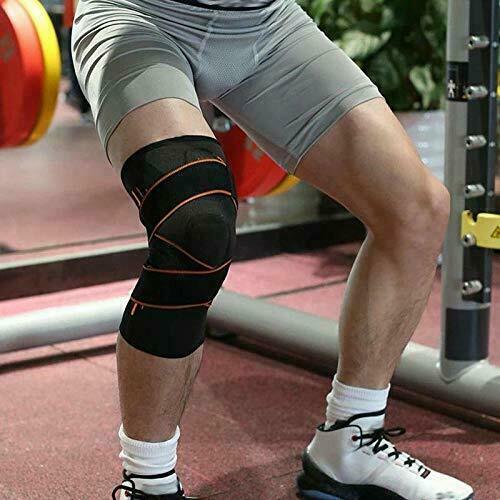 Knee Brace Compression Sleeve Support DCF Cross Wraps Anti-Slip 1 Leg (Orange-A)