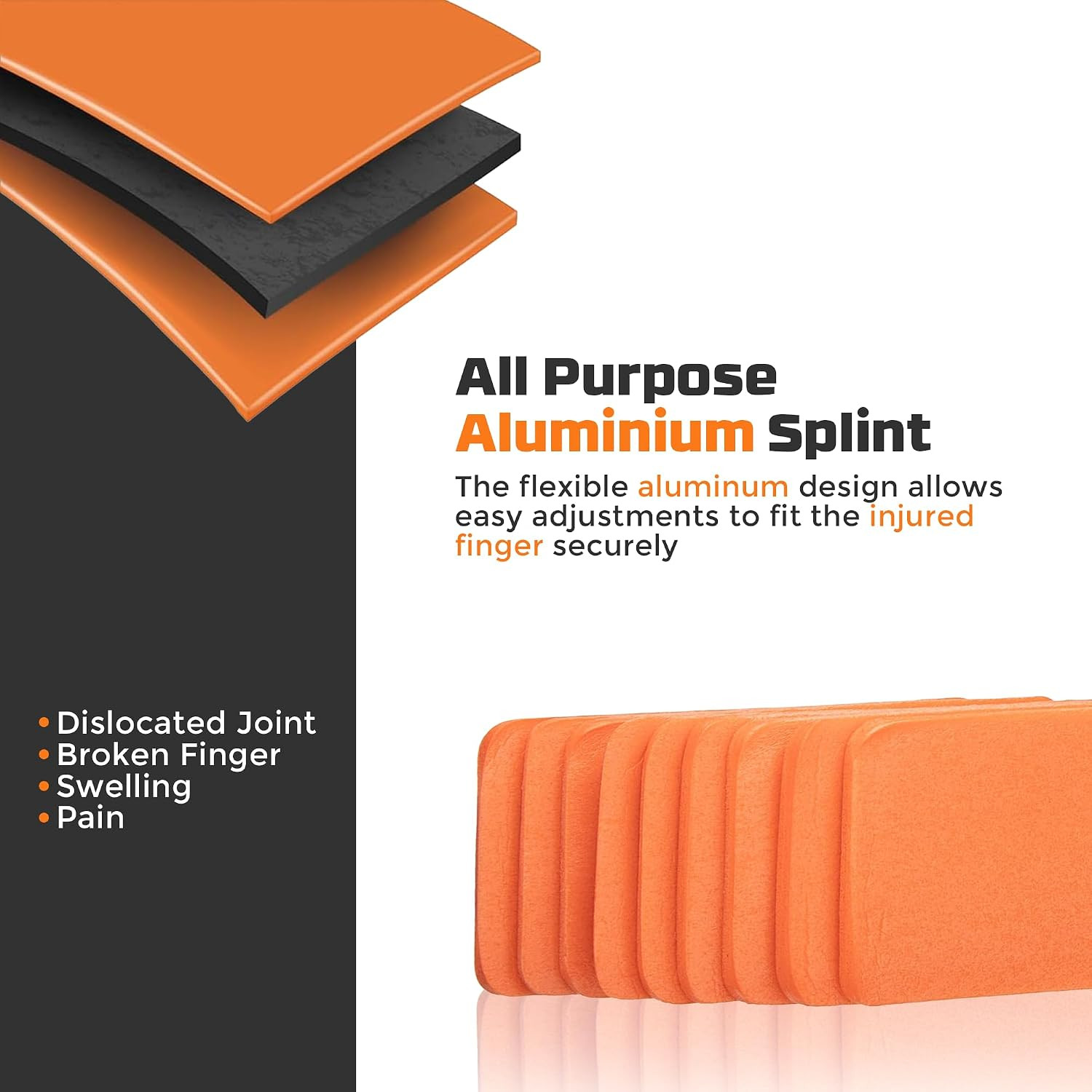 Padded Aluminum Finger Splints 2″ 10 Pack Orange Brace