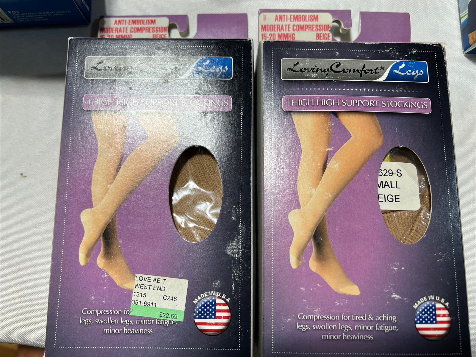 Loving Comfort Thigh High Support Top Band 15-20mmHg (Beige) Small 2/pack