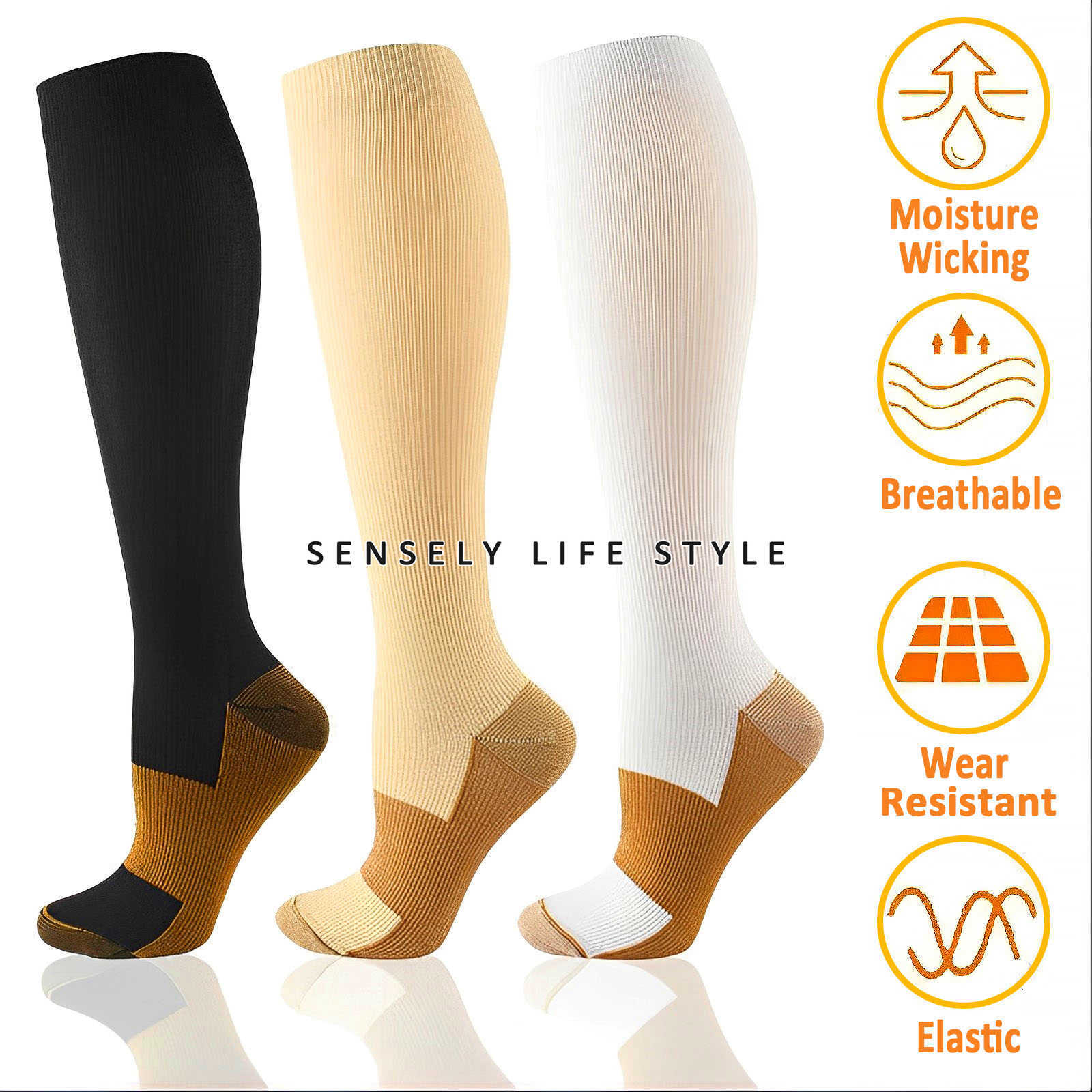 Close-Toe Compression Socks Women Ladies (3 Pairs) Trouser Dress Shoe Size 5-10