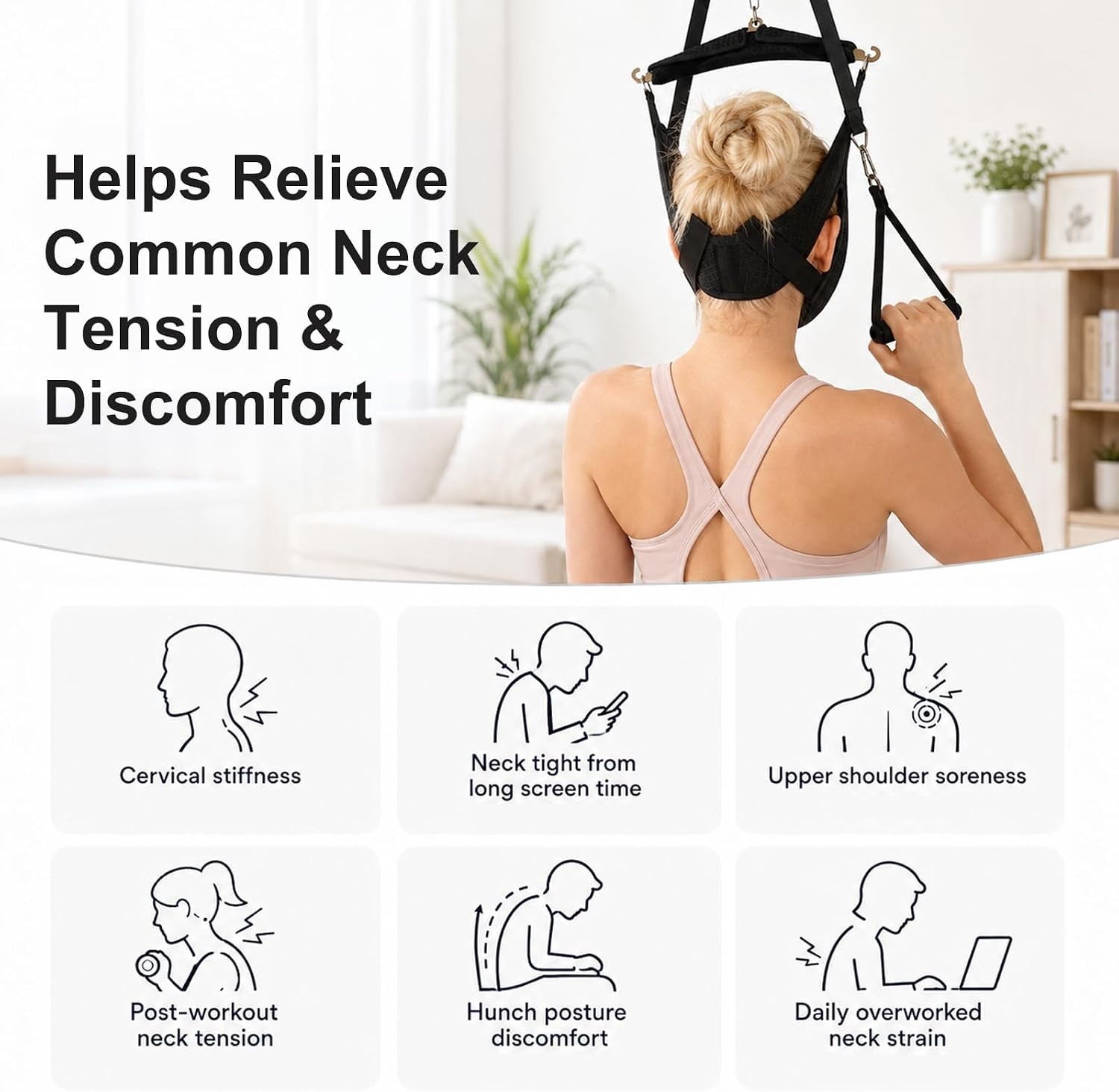 Over Door Cervical Decompression Strap, Adjustable Neck Hammock Traction Gear wi