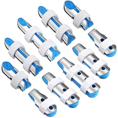 BBTO 10pcs Finger Splints Metal Padded Support, 3 Sizes Blue