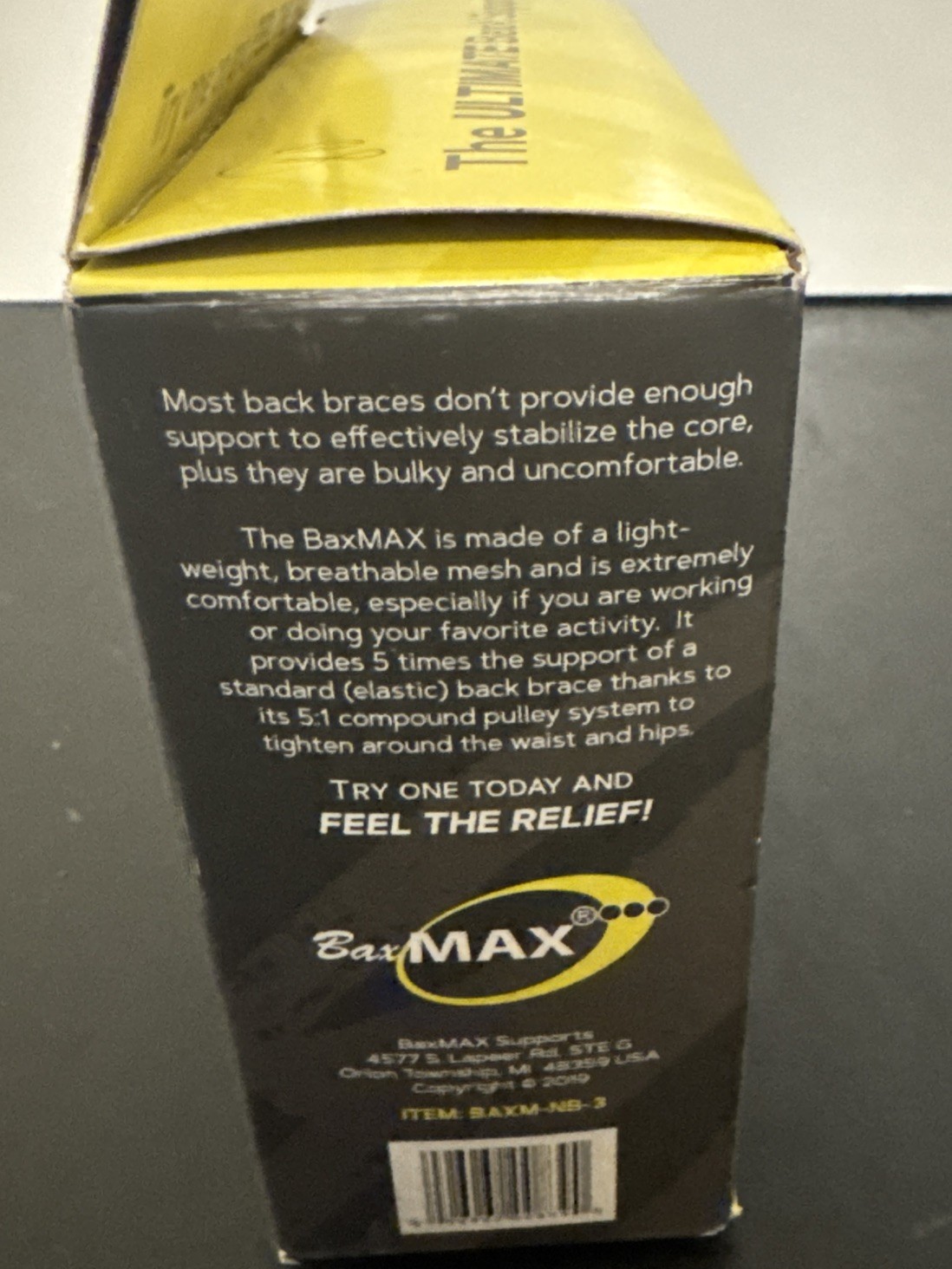 BaxMAX Lumbar Back Support Brace Size L 35”-40” Waist NEW – Free Shipping