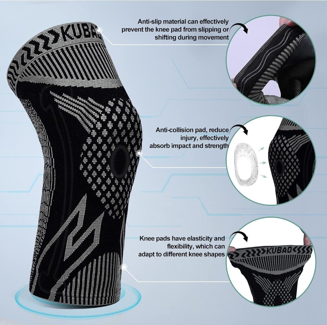 KUBAO Knee Brace For Knee Pain Black Adult Size Medium