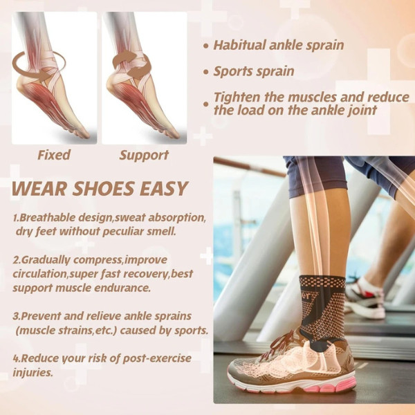 2Pcs Adjustable Copper Infused Ankle Support Compression Sleeve for Sports