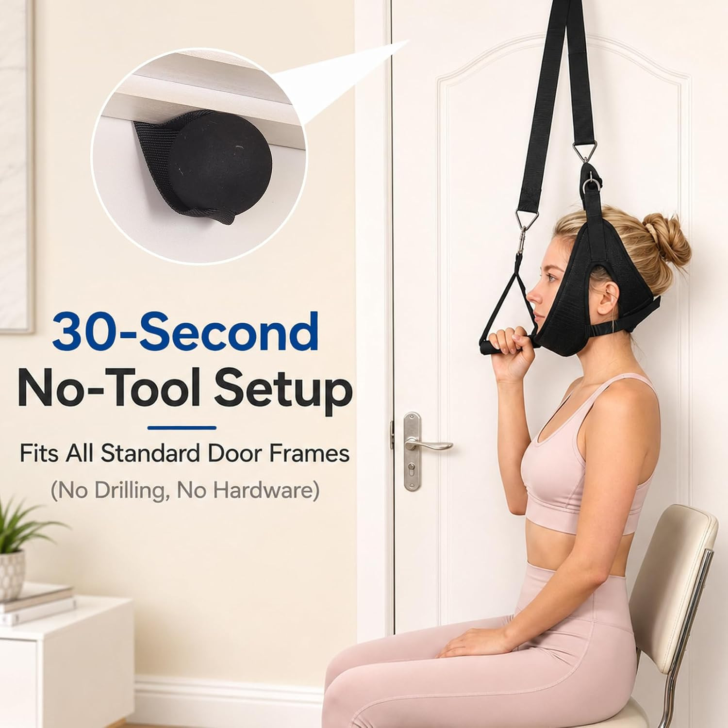 Over Door Cervical Decompression Strap, Adjustable Neck Hammock Traction Gear wi