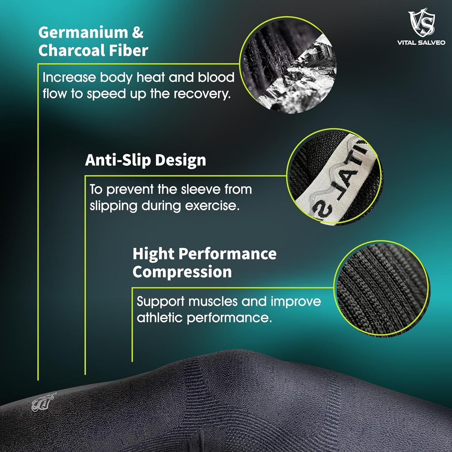 Vital Salveo Dark Grey Carbon Recovery Full Leg Sleeve MEDIUM Compression Leg