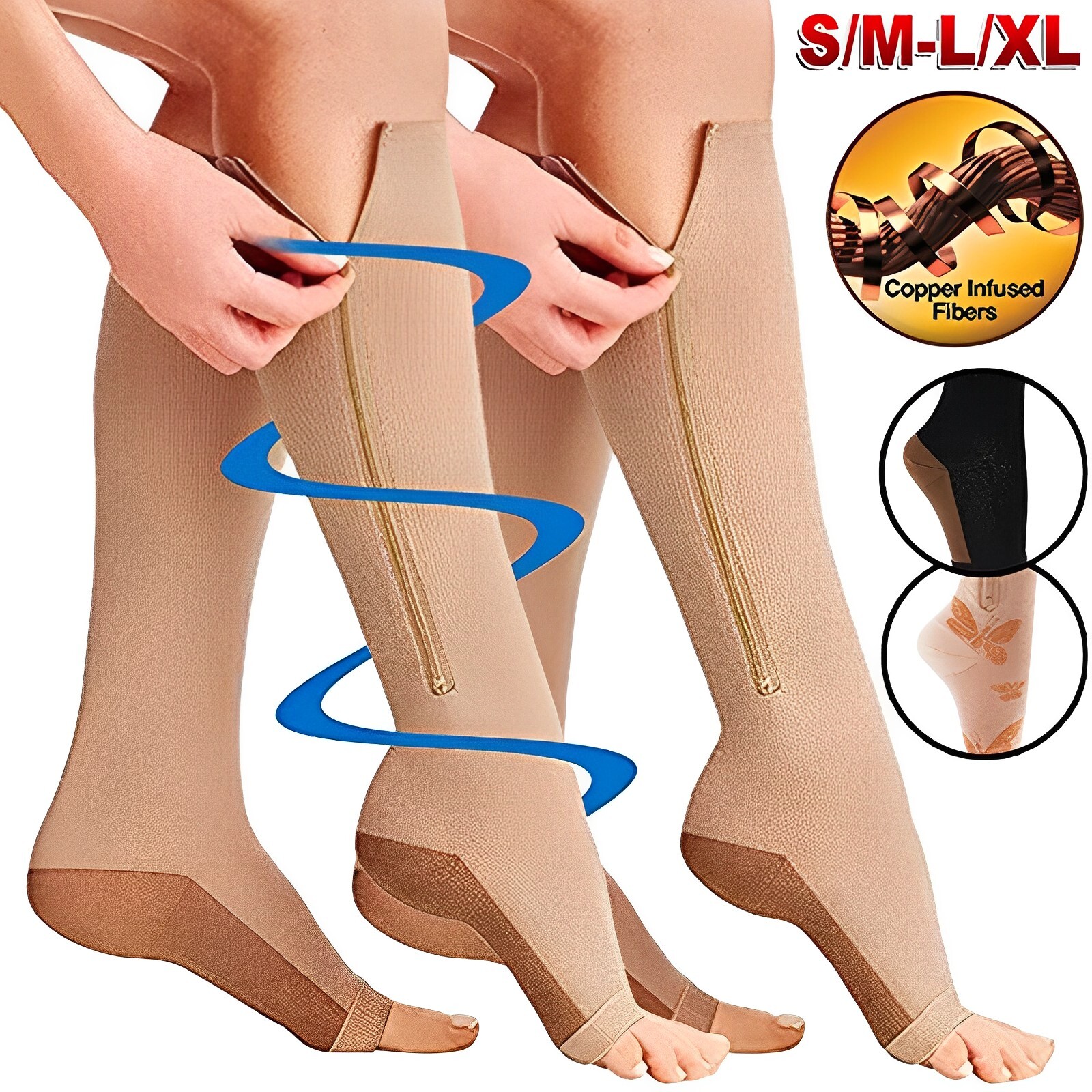 Medias Calcetines De Compresion Con Cremallera Para Hombres Y Mujeres Varices