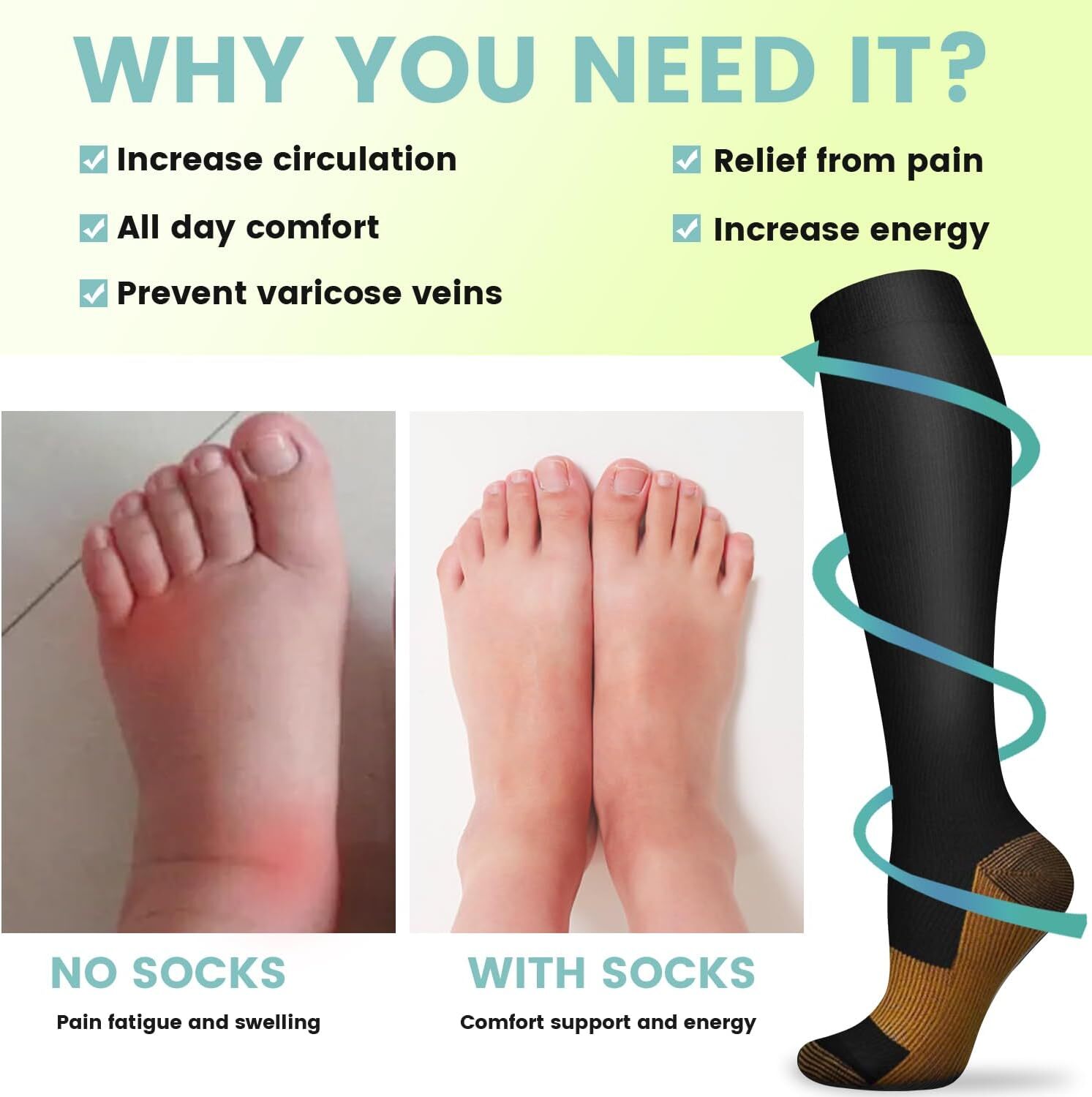 10 Pair Copper Compression Socks Graduated Support Men’s Women’s S-XXL 20-30mmHg