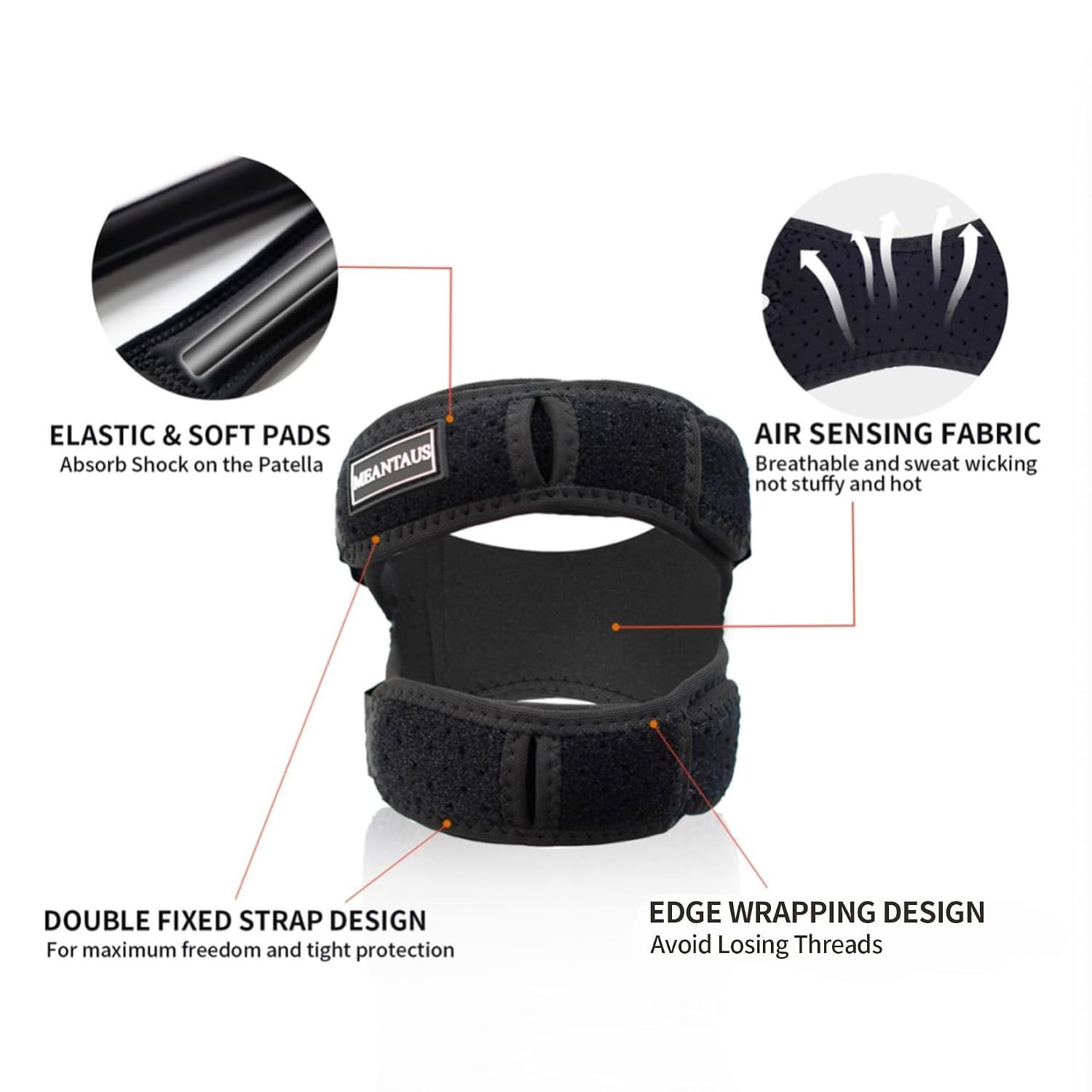 Dual Patella Knee Strap 2-Pack Adjustable Open Patella Brace Black Size L
