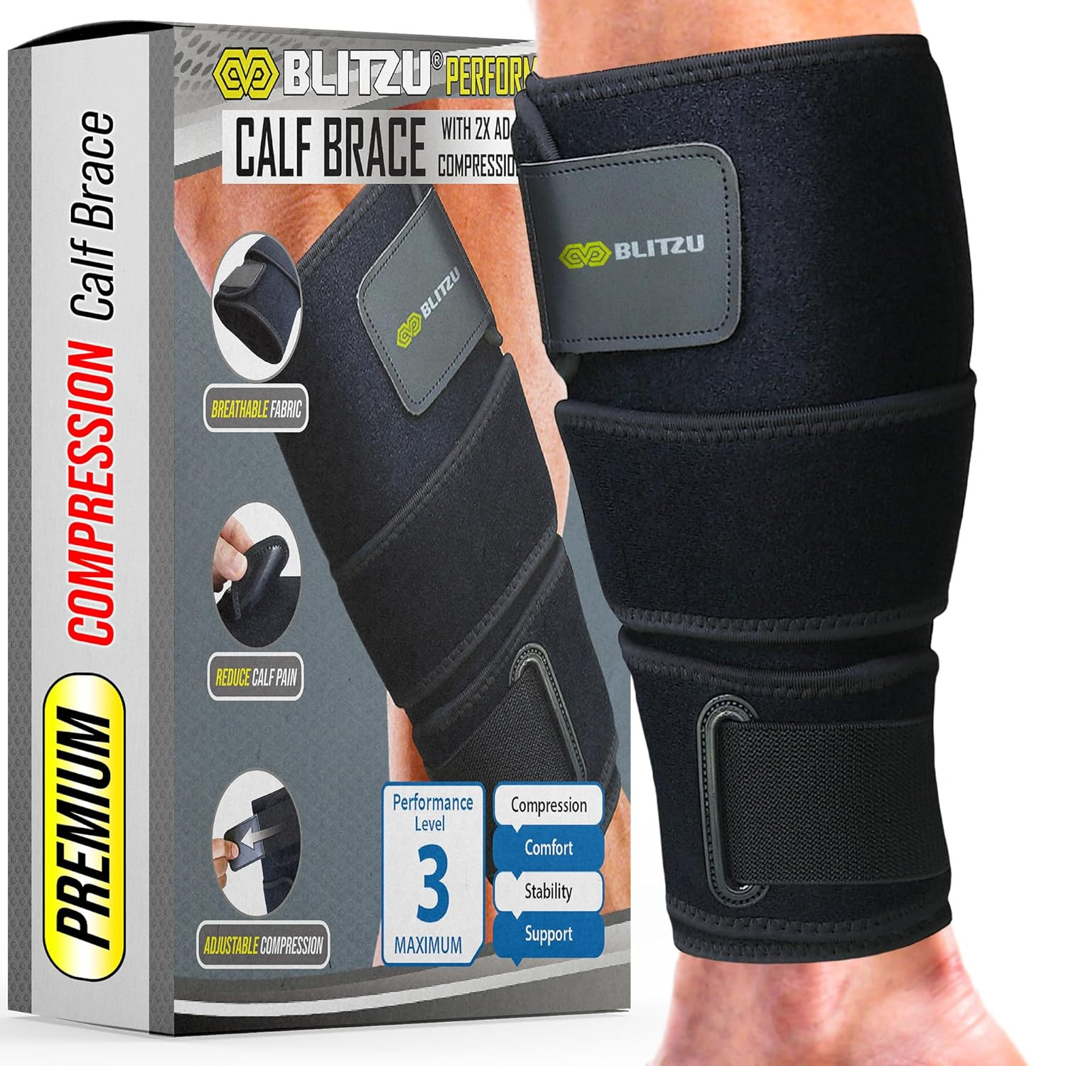 Calf Brace for Torn Calf Muscle, Adjustable Neoprene Compression Sleeve for Wome