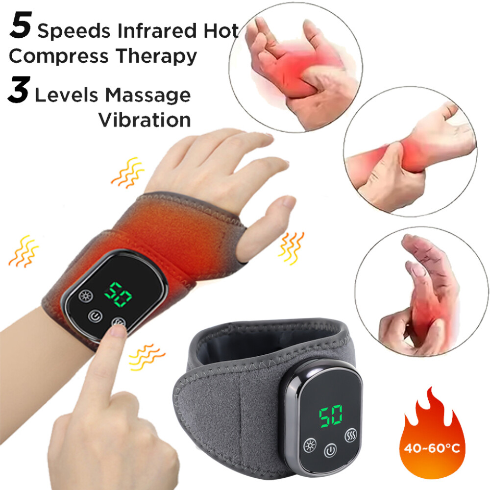 Electric Heated Vibration Wrist Hand Massager Brace Carpal Tunnel Pain Relief