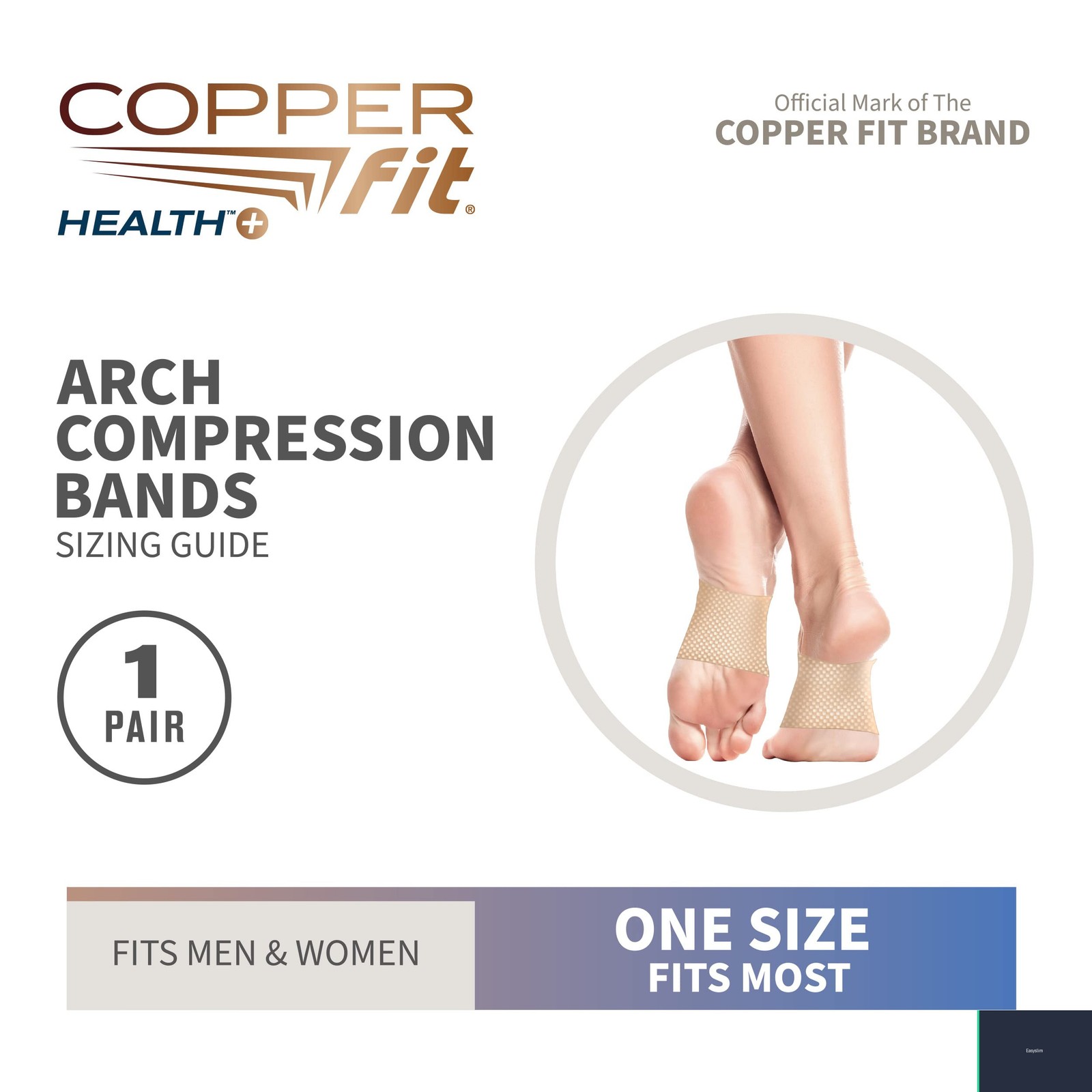 Arch Compression Bands Copper Infused Beige Fabric One Size 2 Pack