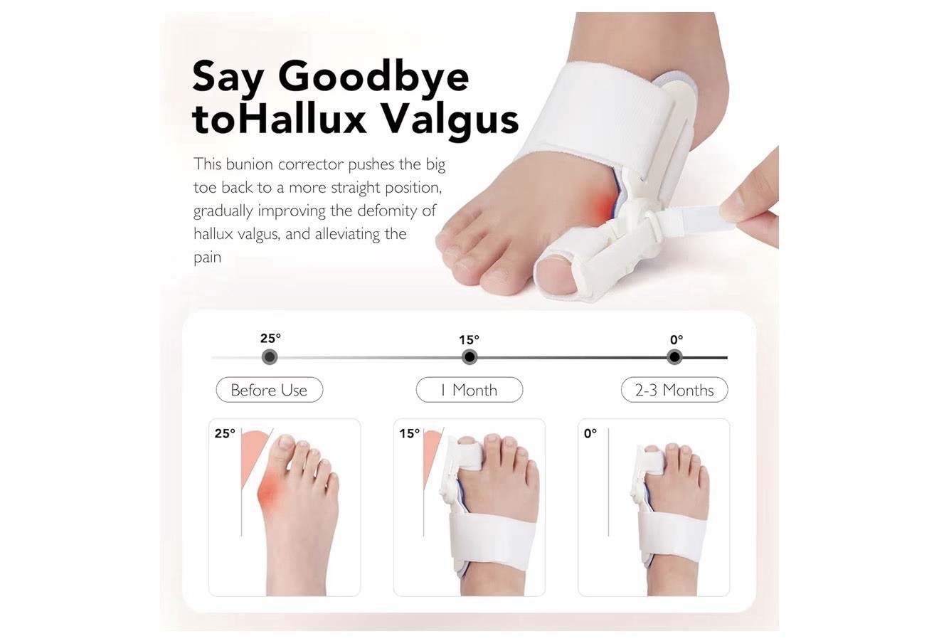 Silicone Hallux Valgus Bunion Corrector Adjustable Removable Brace White One