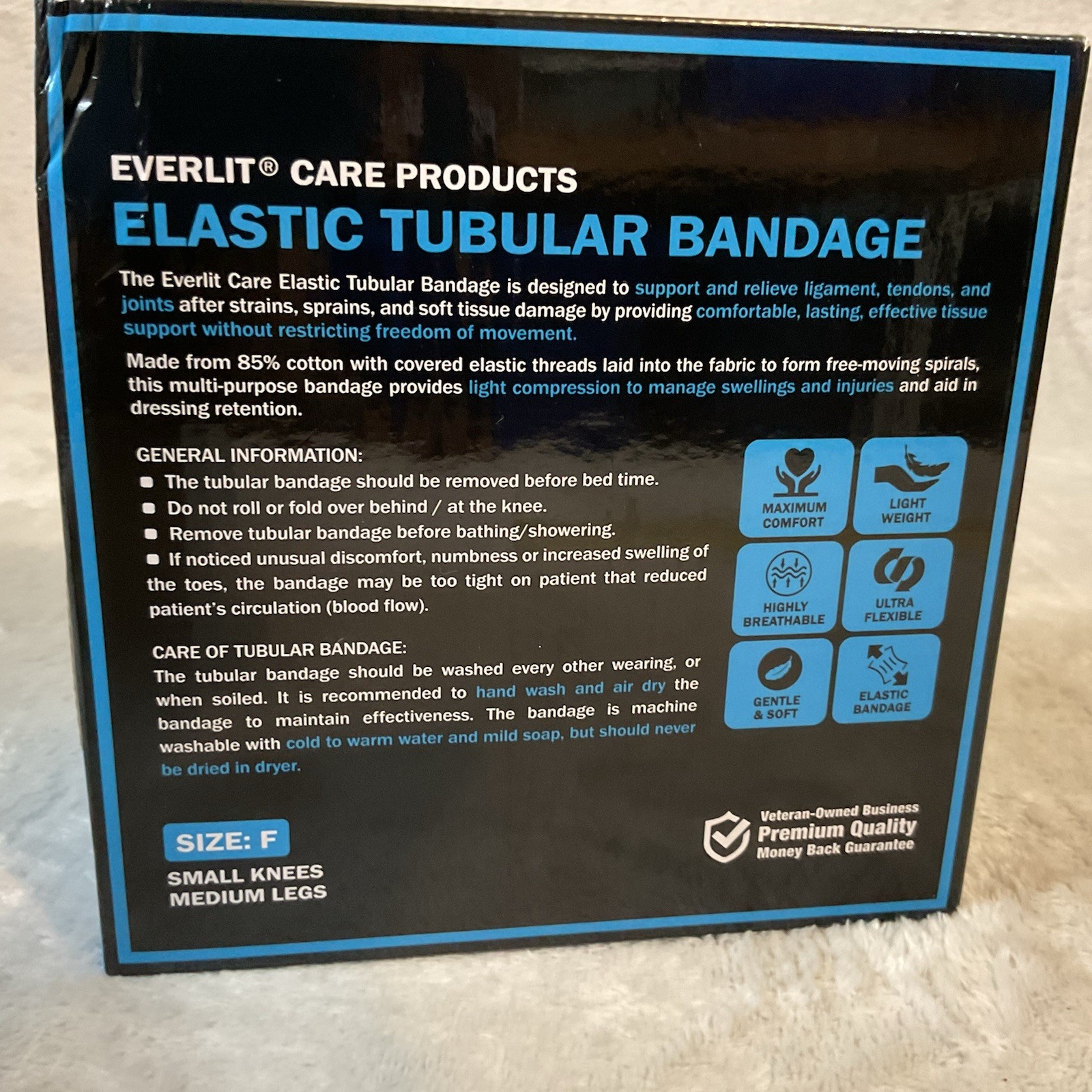 Tubular Bandage Light Compression Open Box Size F 4” X 11 Yds Everlit Care S-M