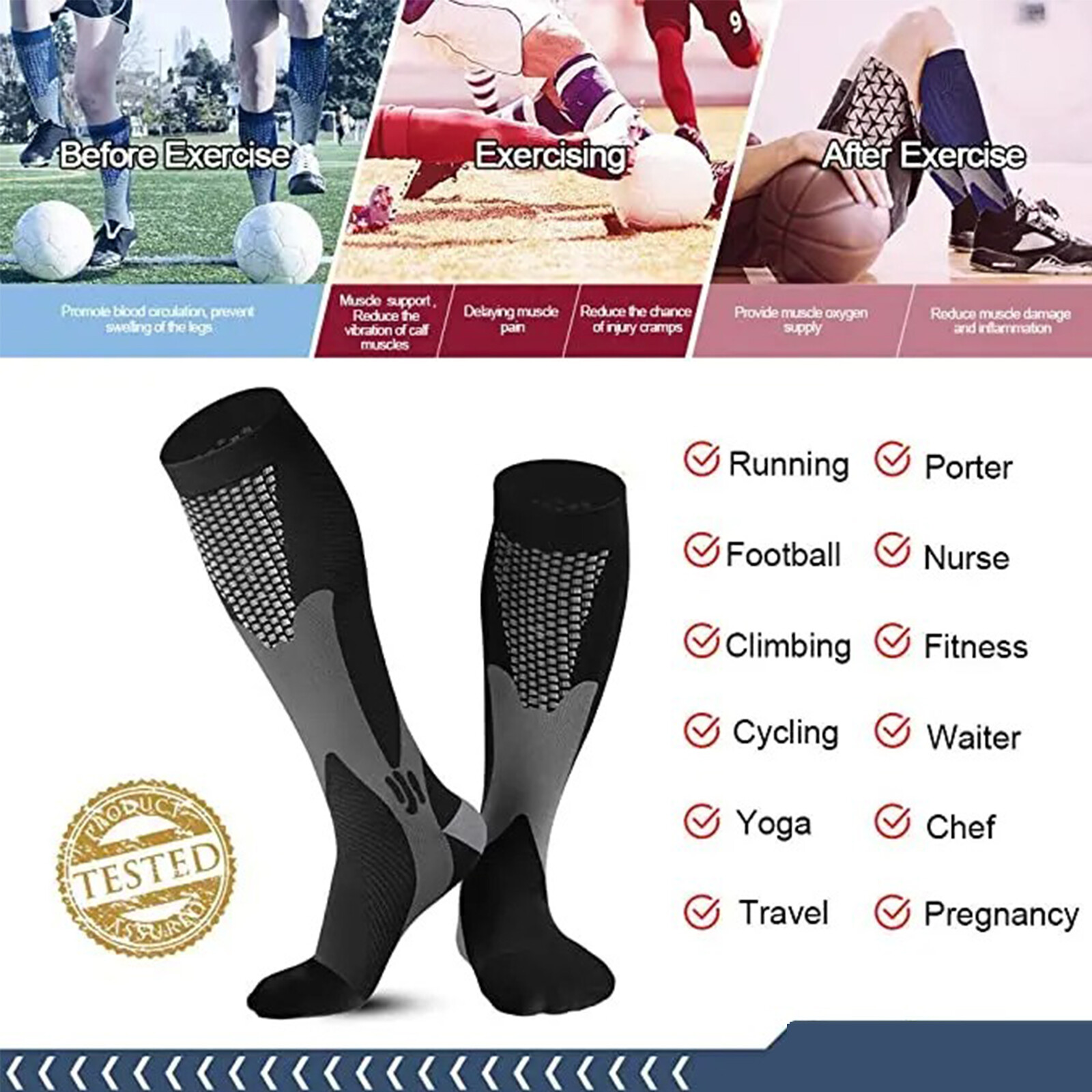 1-3pair Compression Socks Running Football Soccer Stockings Men Women Sport Sock