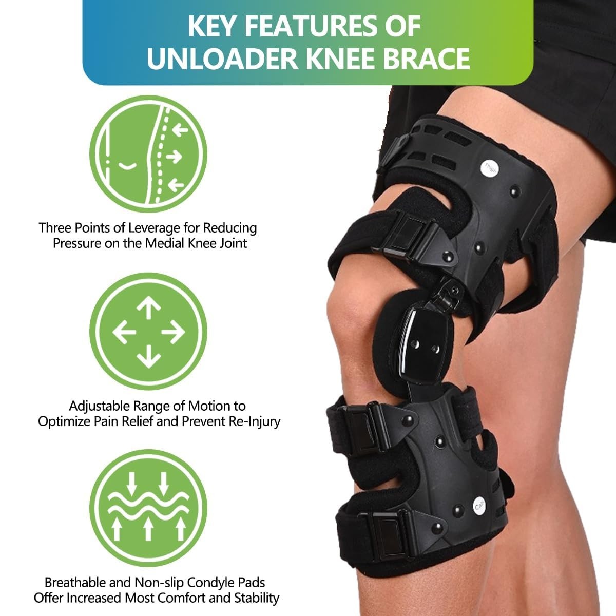 Komzer OA Unloader Knee Brace, Adjustable 3-Point Medial/Lateral Offloading